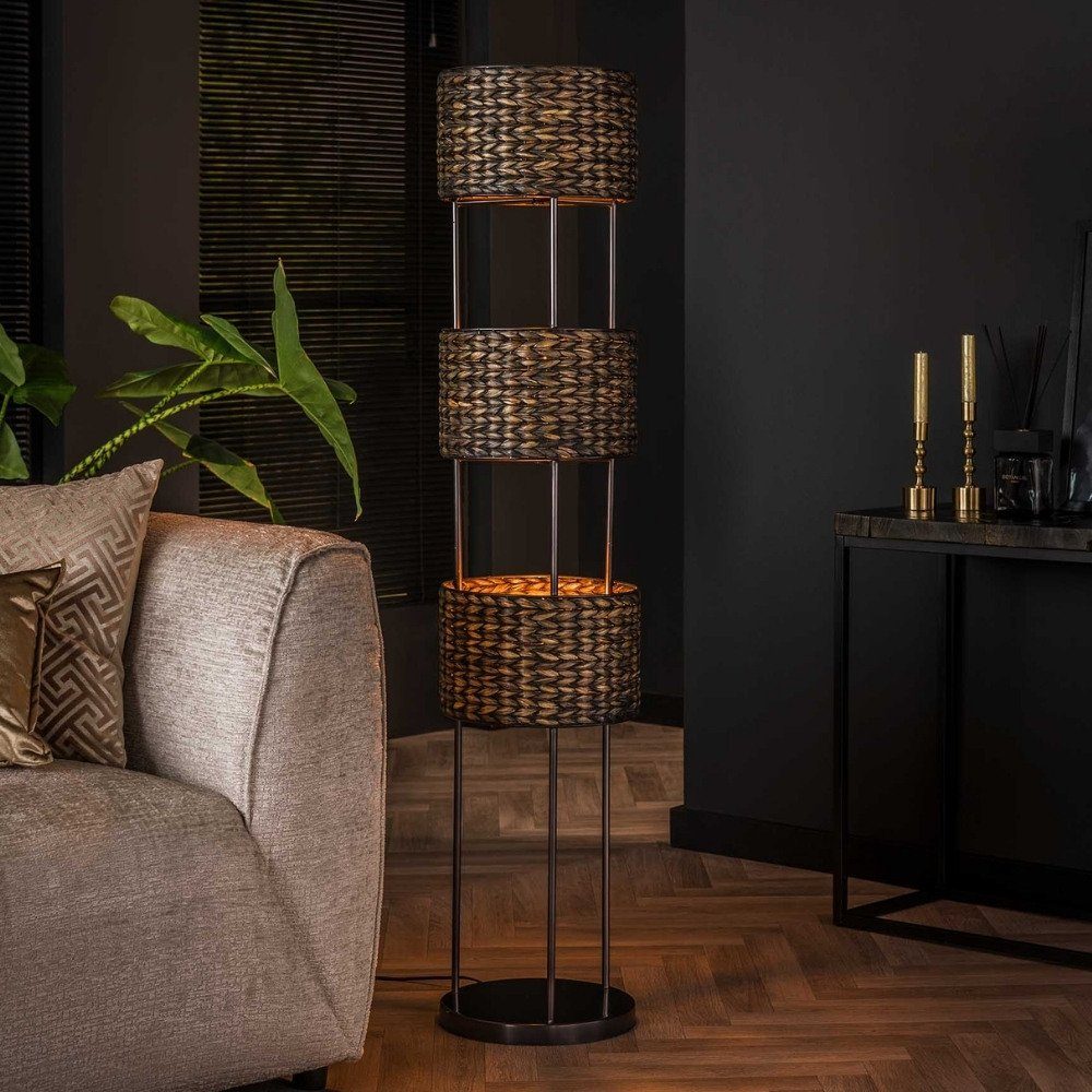 famlights Stehlampe, Stehleuchte Karla in Schwarz und Nickel aus Wasserhyazinthe E27, keine Angabe, Leuchtmittel enthalten: Nein, warmweiss, Stehlampe, Standlampe