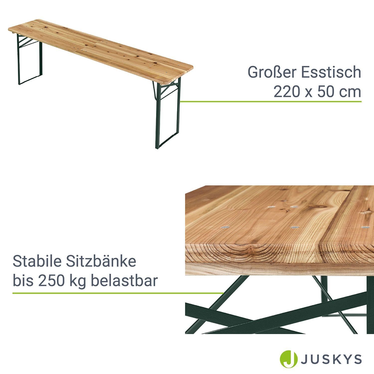 Juskys Bierzeltgarnitur Passau, (3-tlg), klappbar, lackierte Oberfläche, natürliche Optik