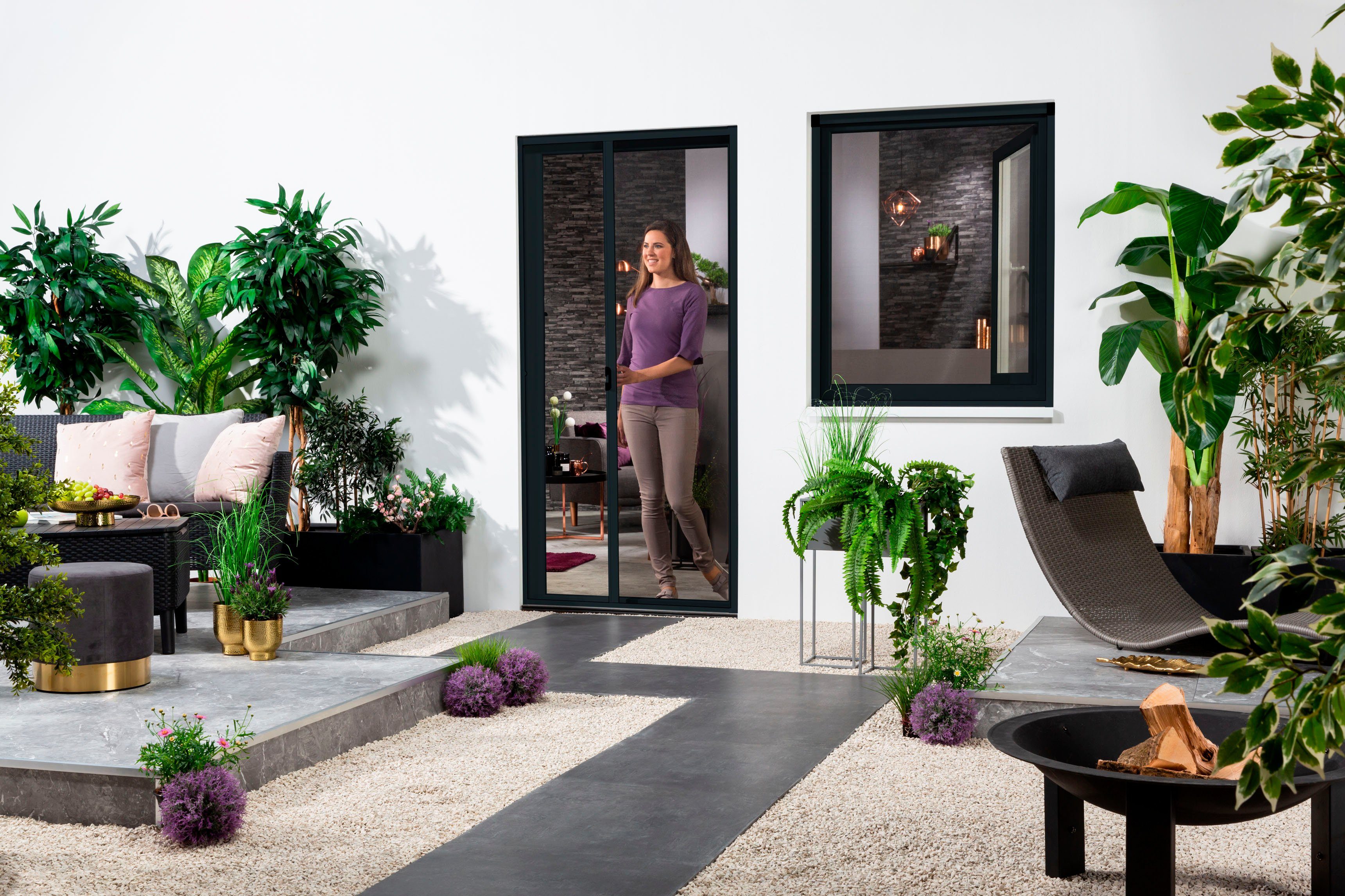 hecht international Insektenschutz-Tür SMART, Alu -Türrollo Bausatz, 2. Generation, (anthrazit, 160x220 cm), einfache und schnelle Selbstmontage, UV-beständig