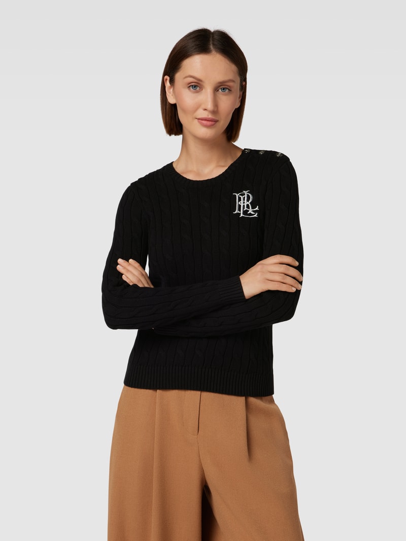Strickpullover mit Zopfmuster in black