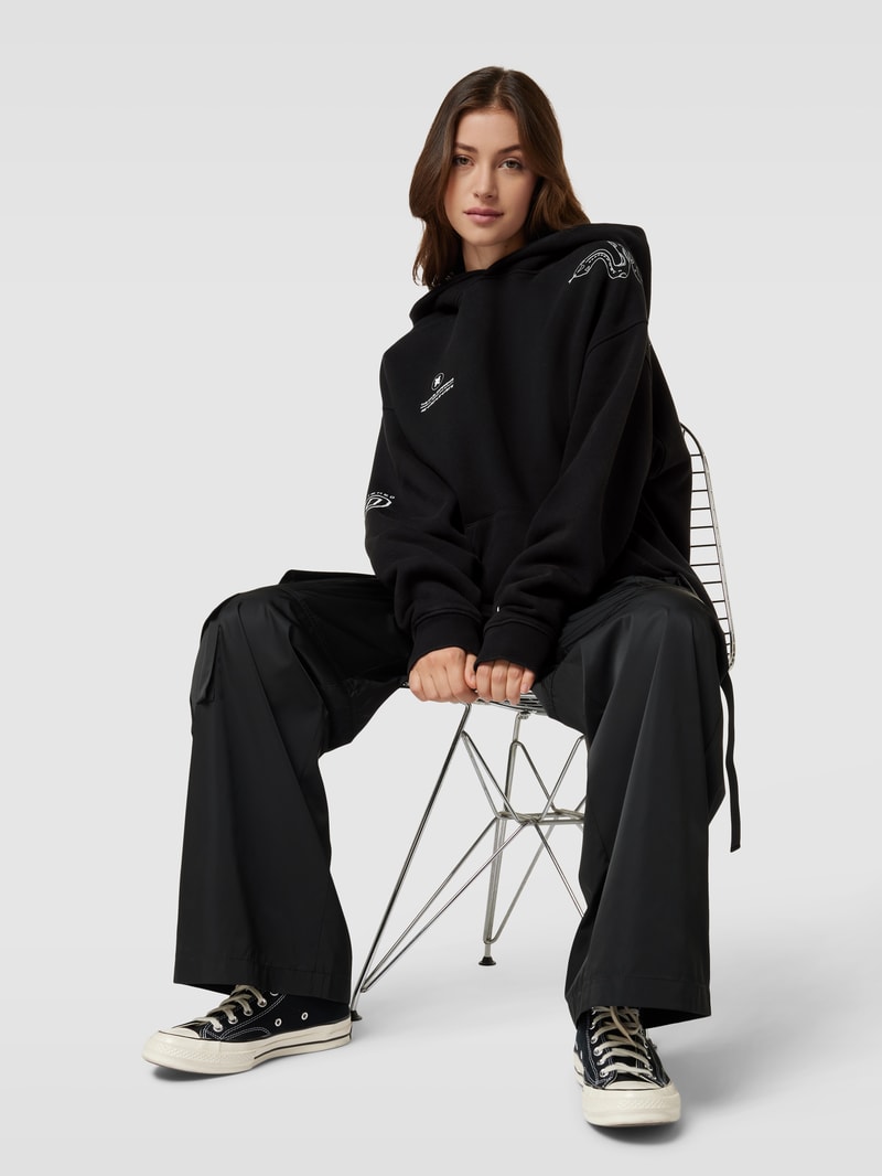 Oversized Hoodie mit Label-Prints in schwarz