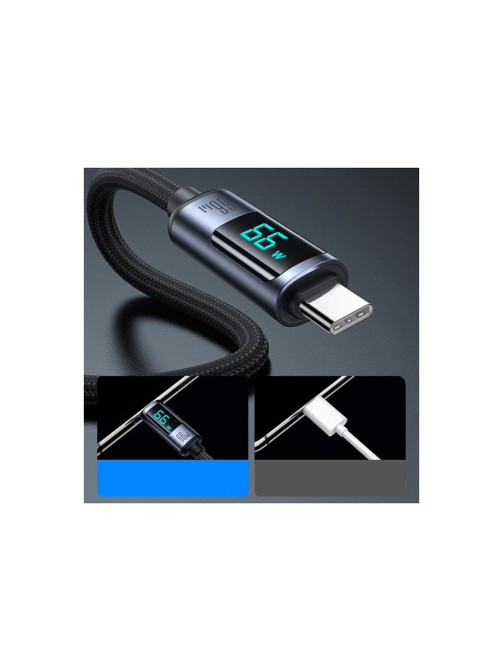 COFI 1453 Schnellladekabel USB C - USB A Kabel 66W 1,2m mit LED-Anzeige in Schwarz günstig kaufen onesize