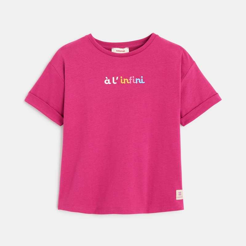 T-shirt fille coton recyclé brodé violet Catimini