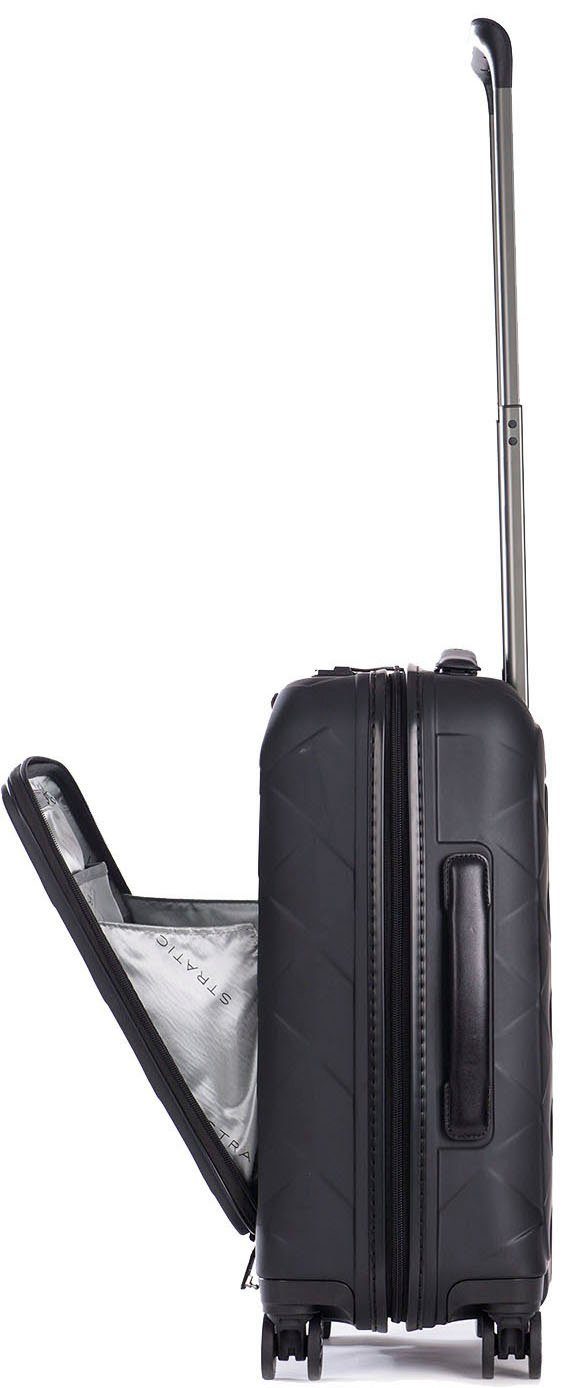 Stratic Hartschalen-Trolley Leather&More S mit Vortasche, matt black, 4 Rollen, mit NFC-Chip; Laptopfach