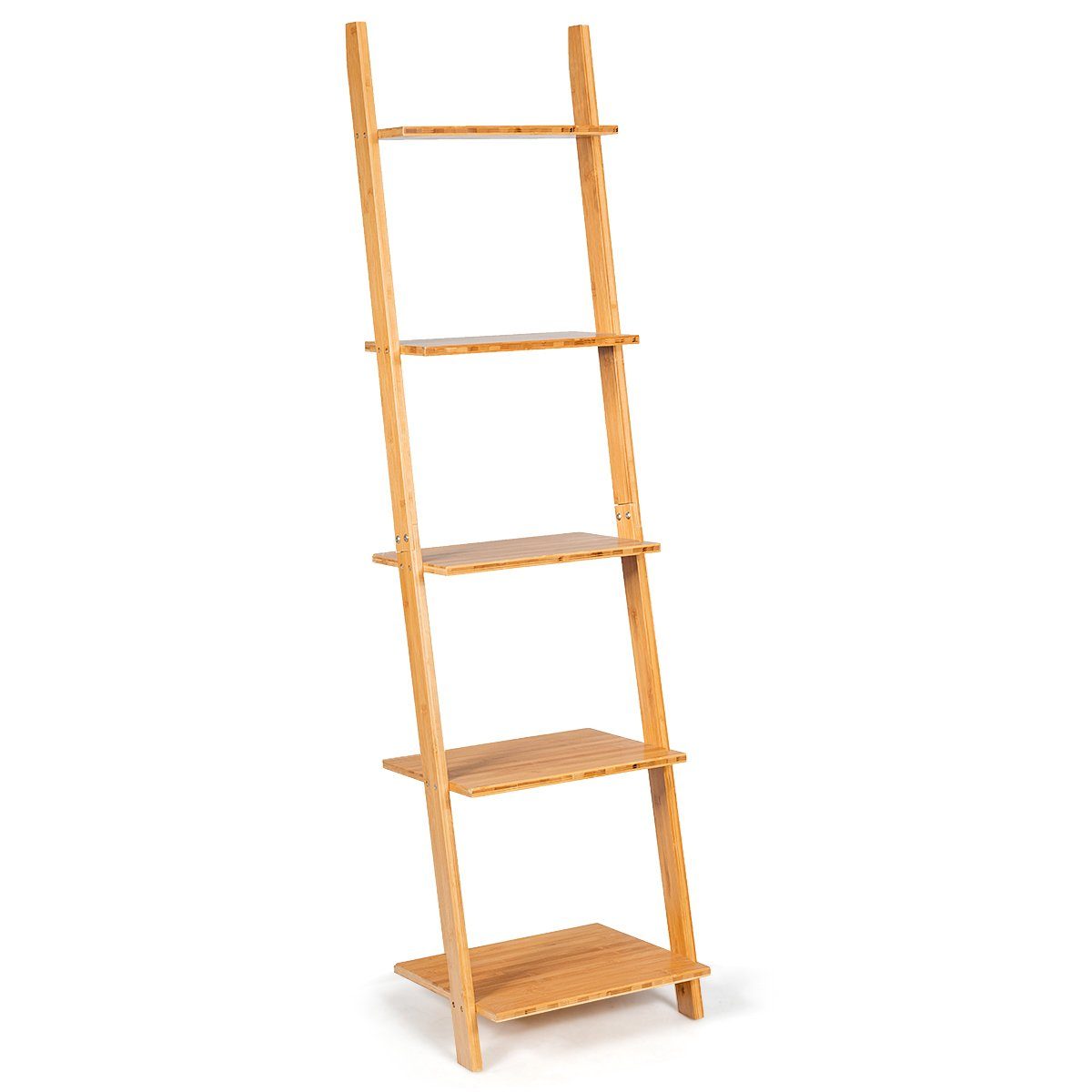 COSTWAY Leiterregal, Bücherregal 5 Ebenen, Bambus, schmal, 43x35x165cm