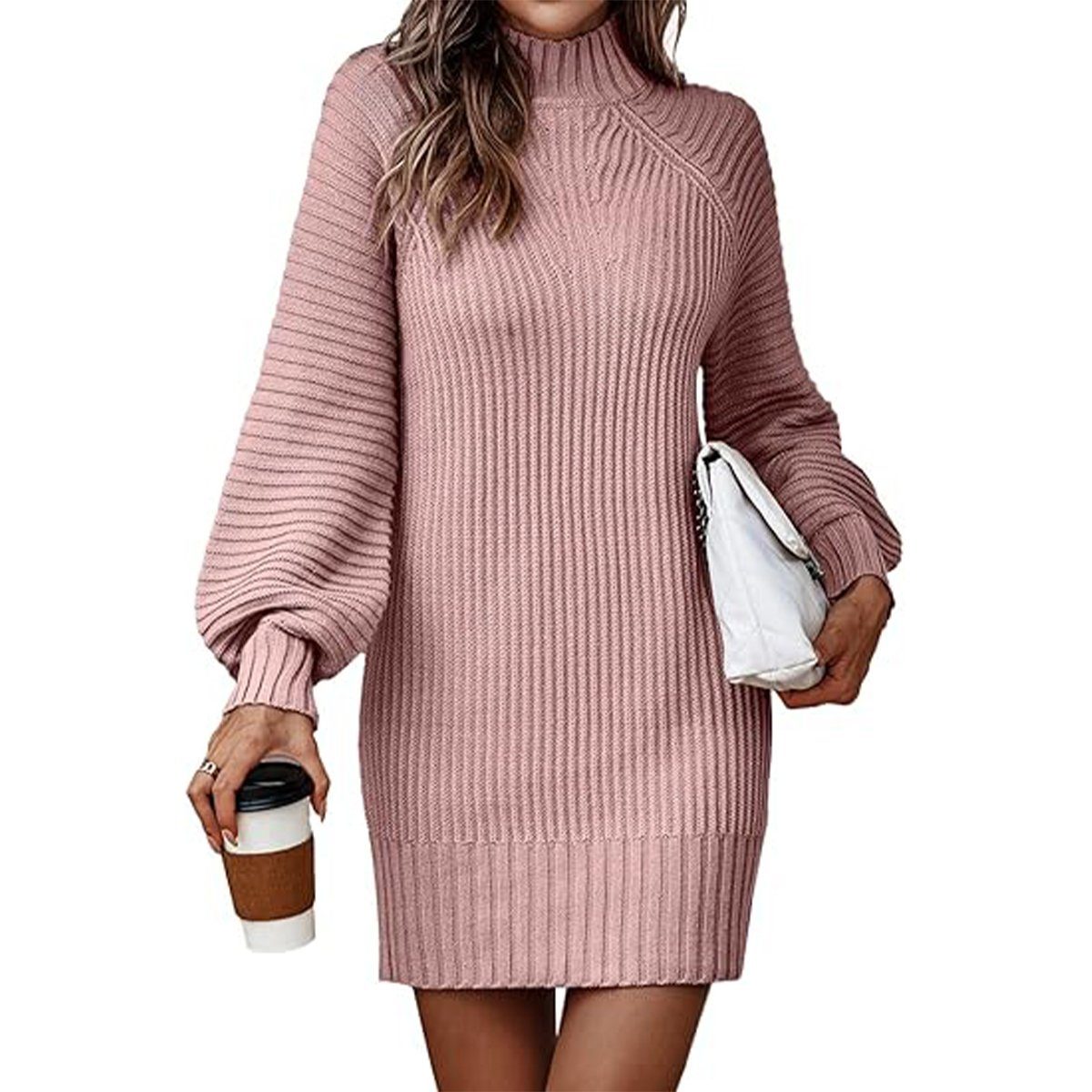 B.X Strickkleid Damen Minikleid Strickpullover Langarm Große Größen, Elegant