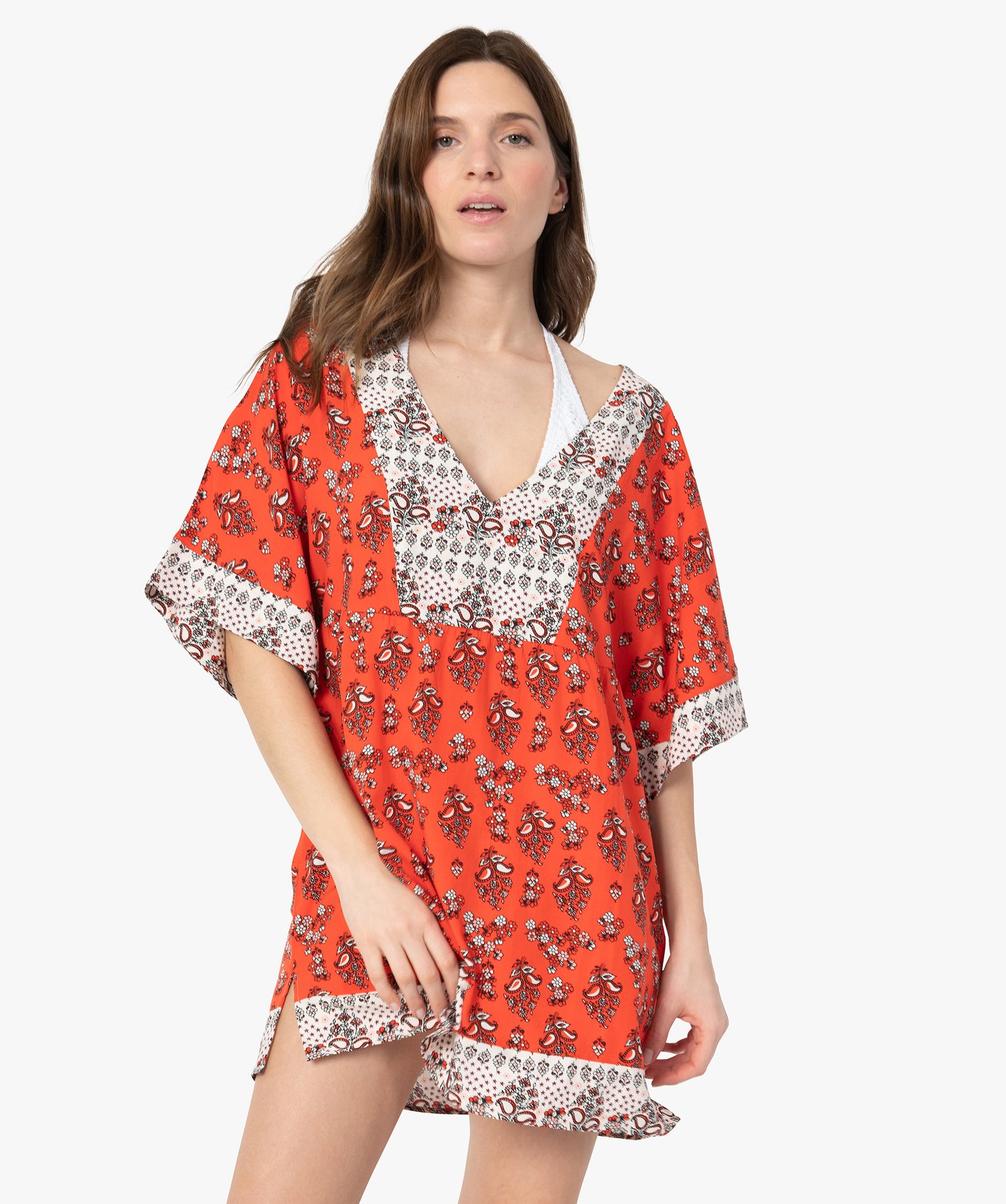 Tunique de plage femme imprimée avec manches kimono imprime | GEMO