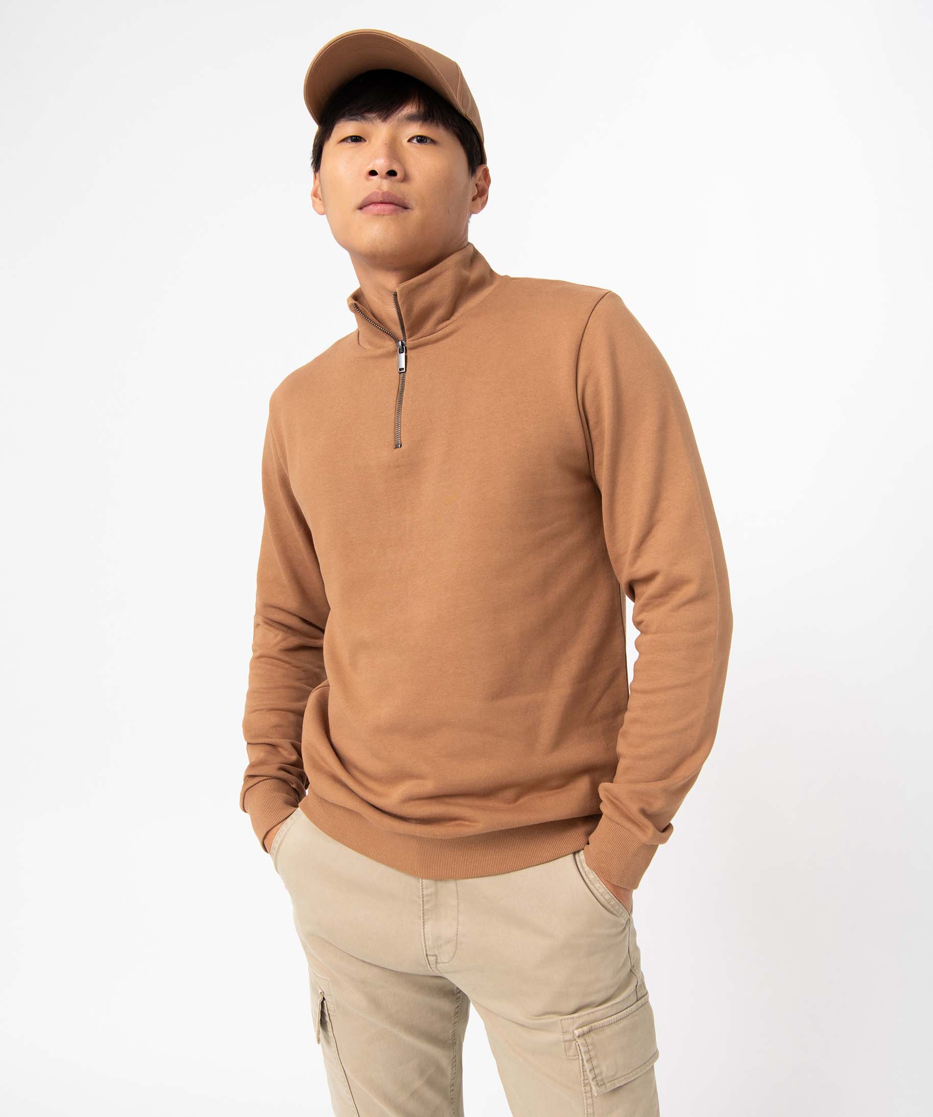 Sweat homme avec col zippé marron | GEMO