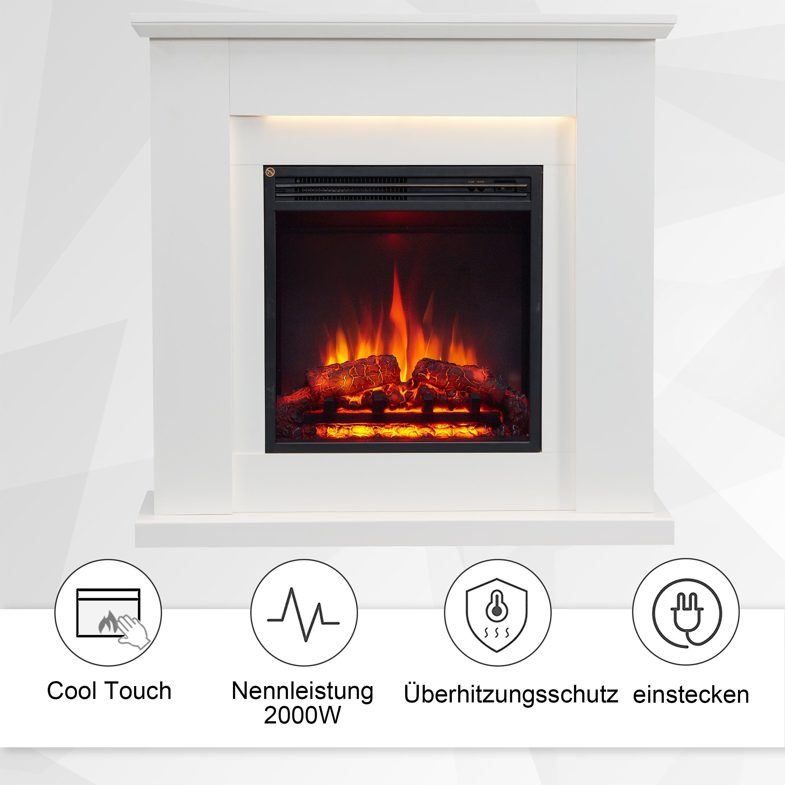 Balderia Elektrokamin Pandora, Heizung, LED-Beleuchtung, 3D-Flammeneffekt & Fernbedienung