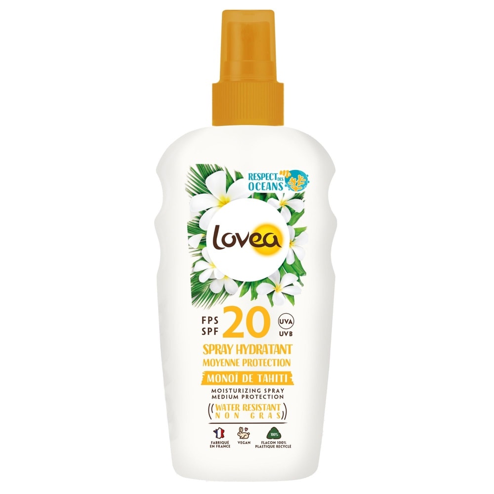 lovea Spray Hydratant FPS 20 Moyenne Protection Monoï de Tahiti Spray Protecteur Solaire - Hydratant