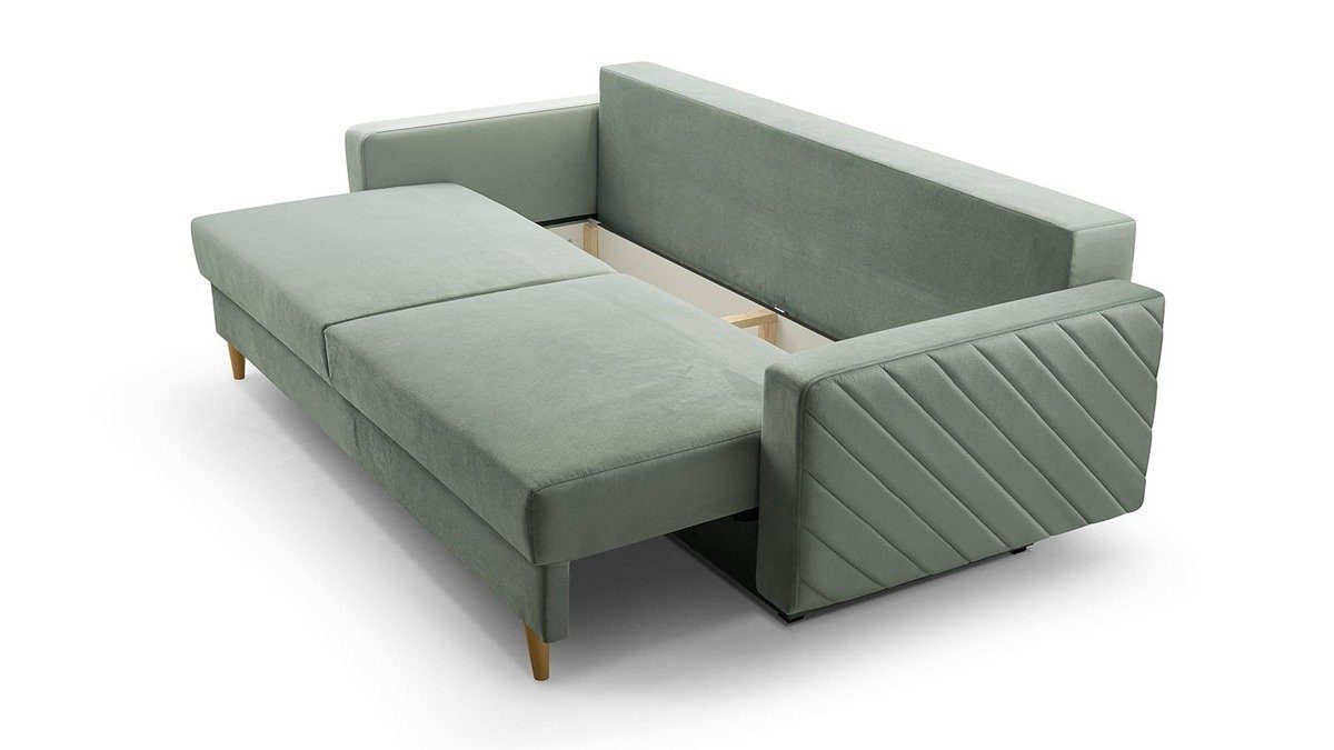 MOEBLO Schlafsofa CALIFORNIA, Sofa aus Samtstoff Couch für Wohnzimmer Sofagarnitur Polstersofa Wohnlandschaft Velours 230x100x85cm, mit Bettkasten und Schlaffunktion