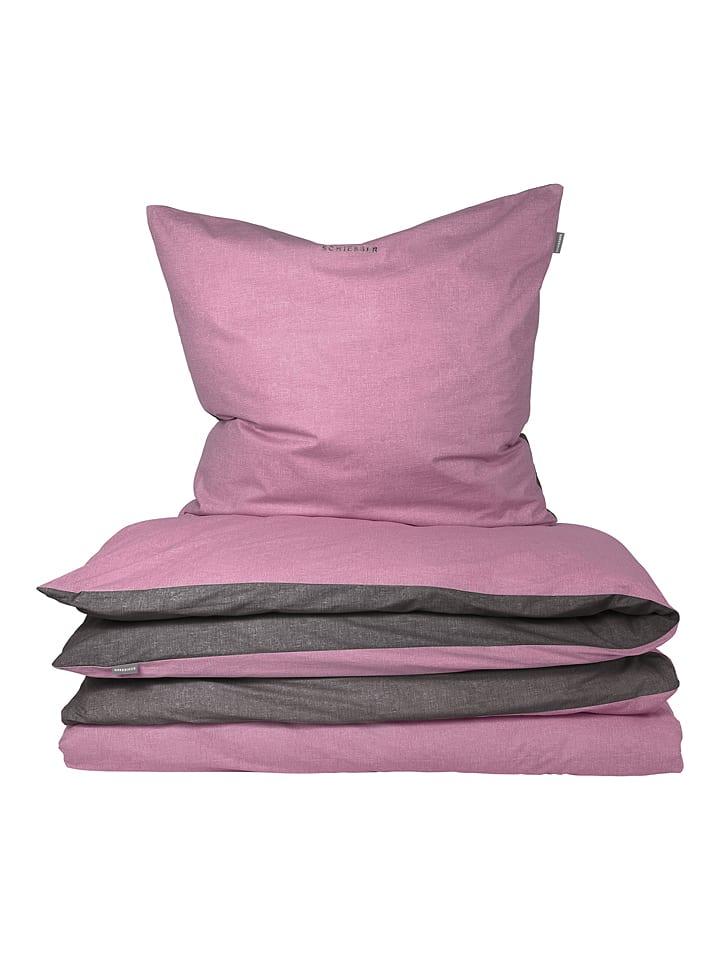 Schiesser Feinbiber-Bettwäsche-Set in Rosa/ Grau günstig kaufen
