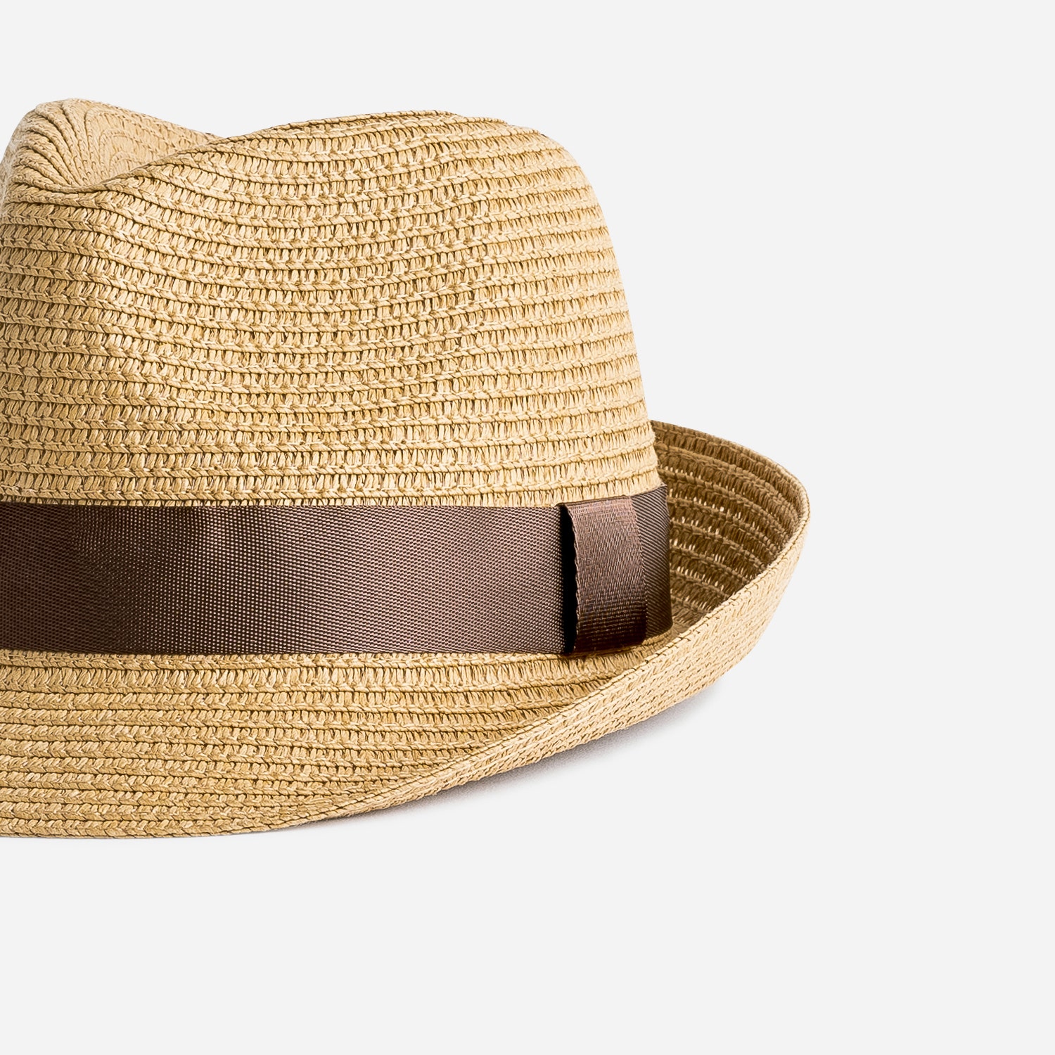 Chapeau beige en paille avec galon marron
