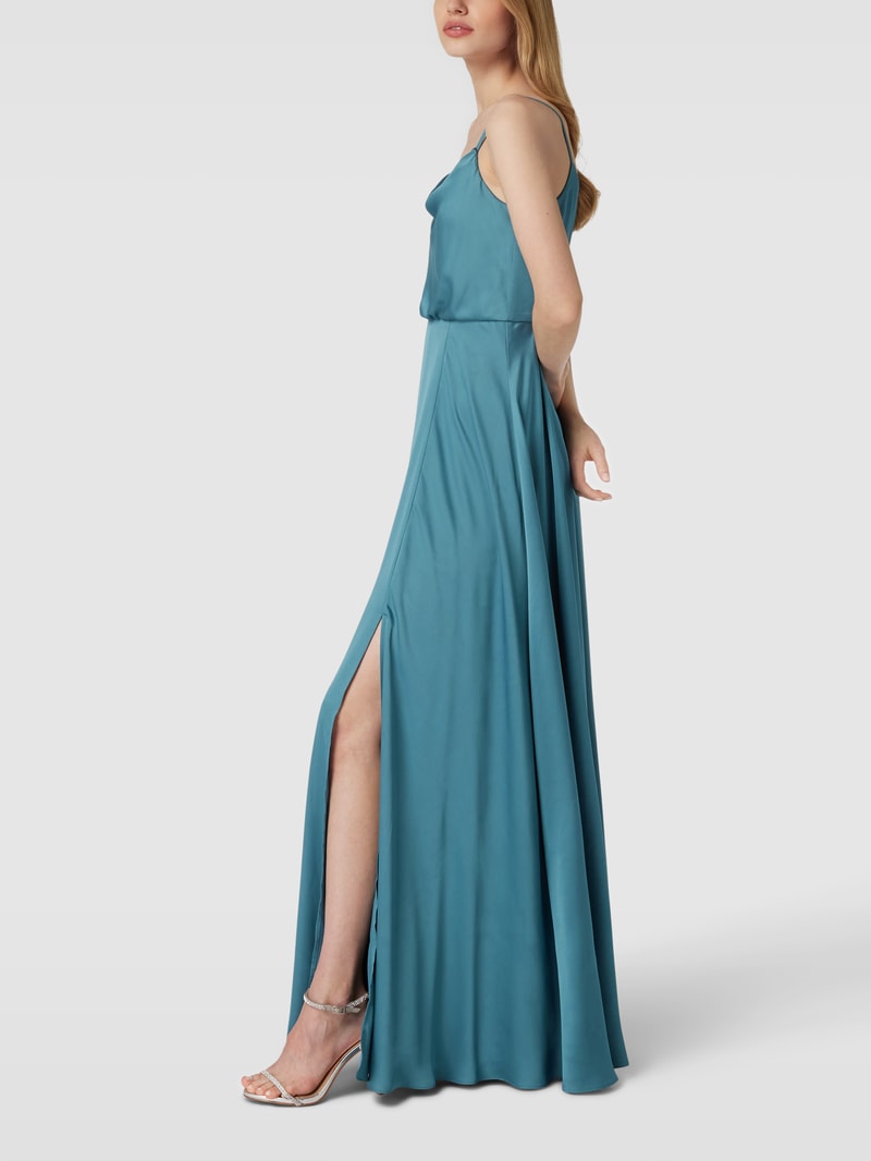 Abendkleid mit Wasserfall-Ausschnitt in ozean blau