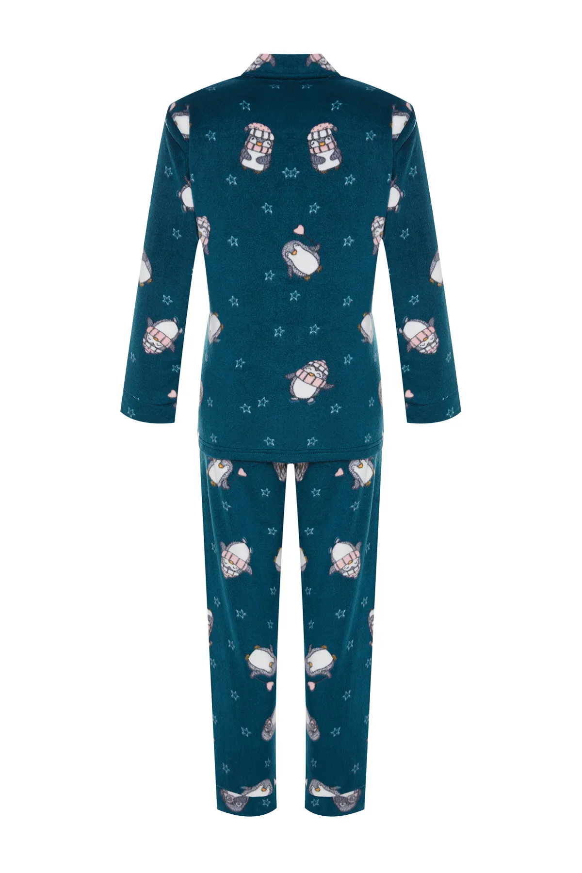Trendyol Collection  Petrolfarbenes Pyjama-Set aus Strick mit Pinguin-Muster THMAW22PT0356