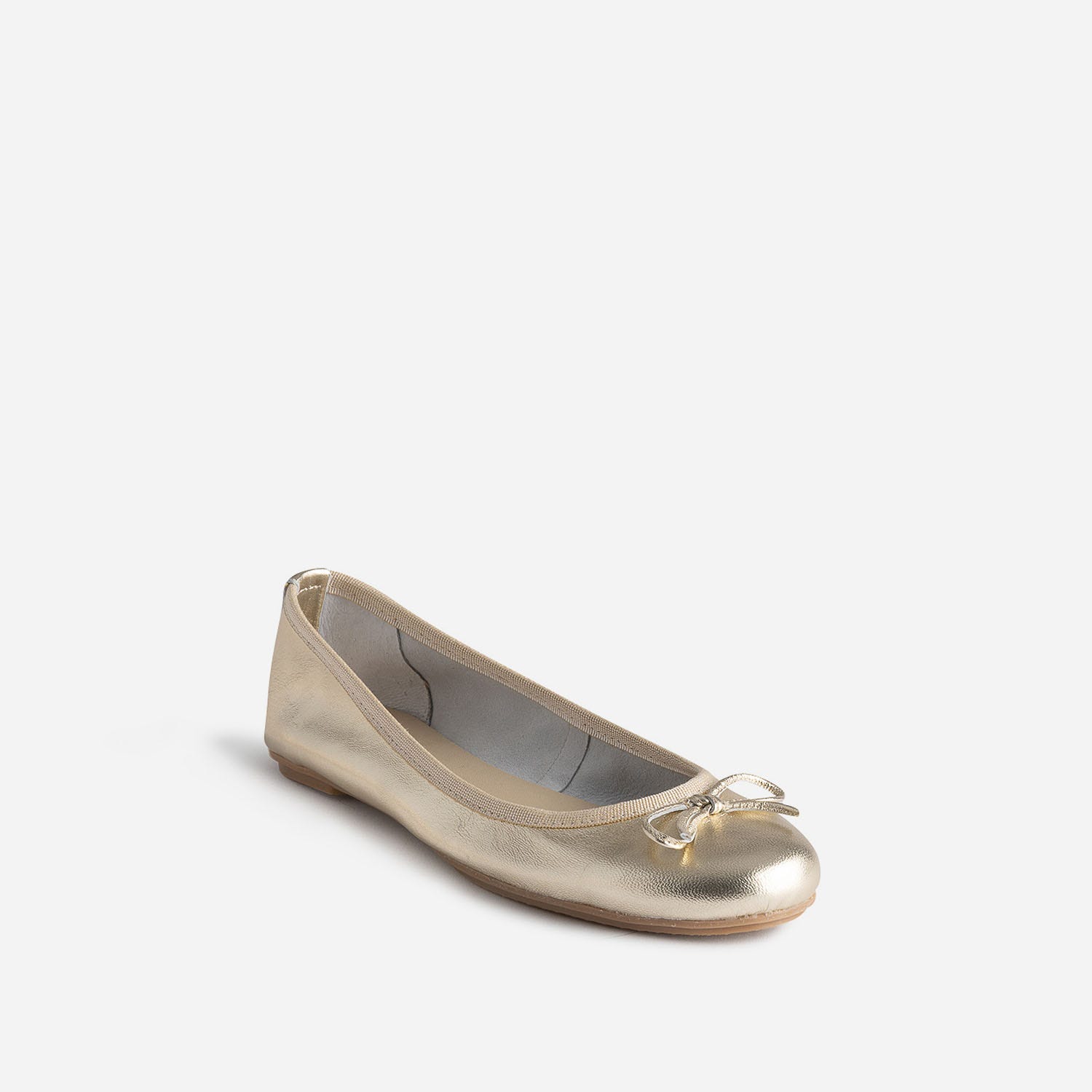 Ballerine dorée en cuir avec nœud