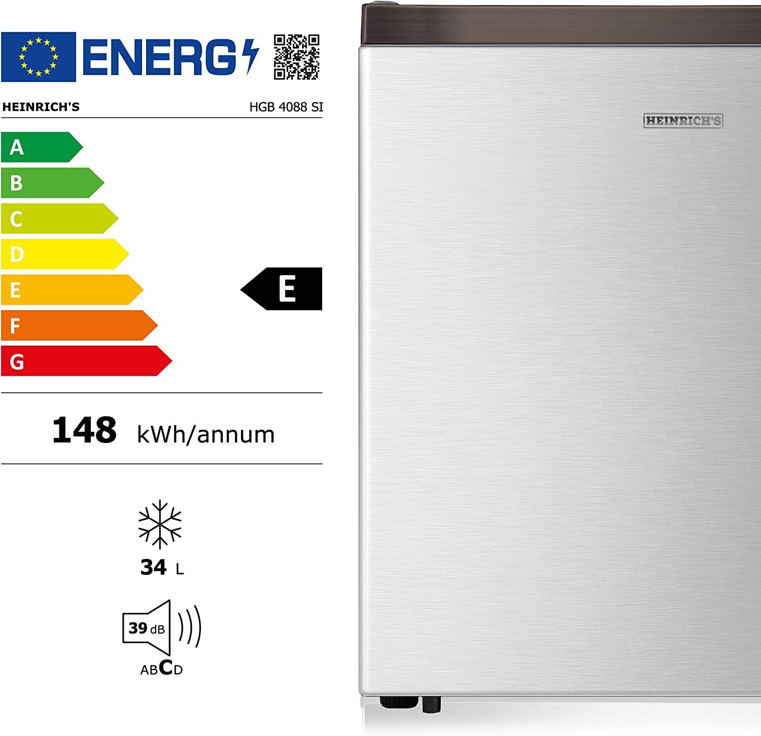 Heinrich´s Gefrierschrank Mini Freezer HGB 4088, 51 cm hoch, 44 cm breit, Gefrierbox, 39db, Freezer 34L perfekt Tiefkühlen