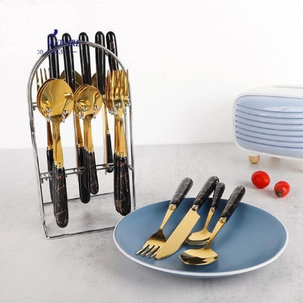 ZELLERFELD Besteck-Set 24-Teilig Besteck Set mit Ständer Essgeschirr Edelstahl Gabel Messer Löffel Teelöffel