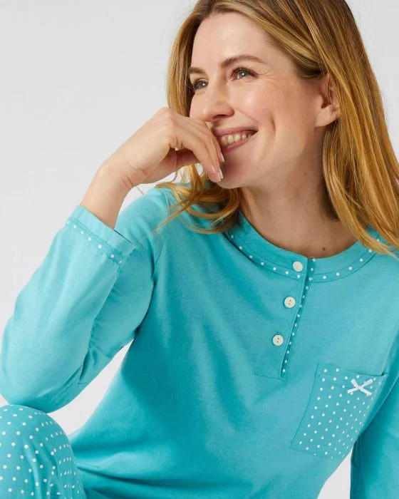 Pyjama-tunique en pur coton peigné, manches longues