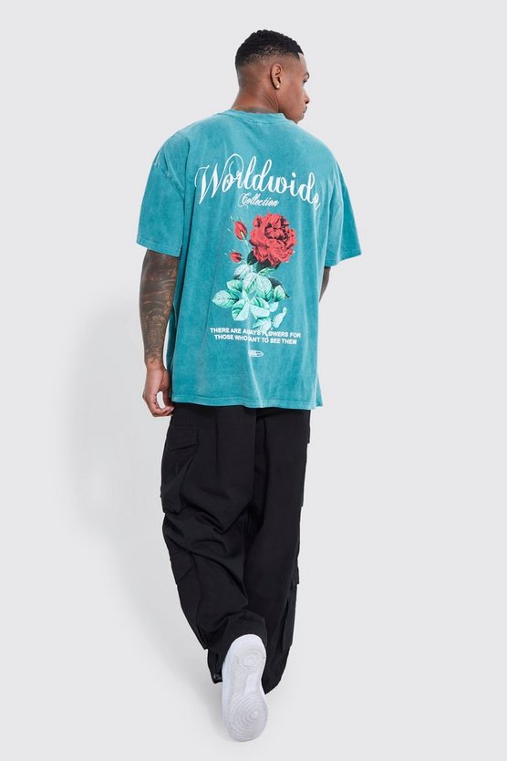 Oversize T-Shirt mit floralem Worldwide Print