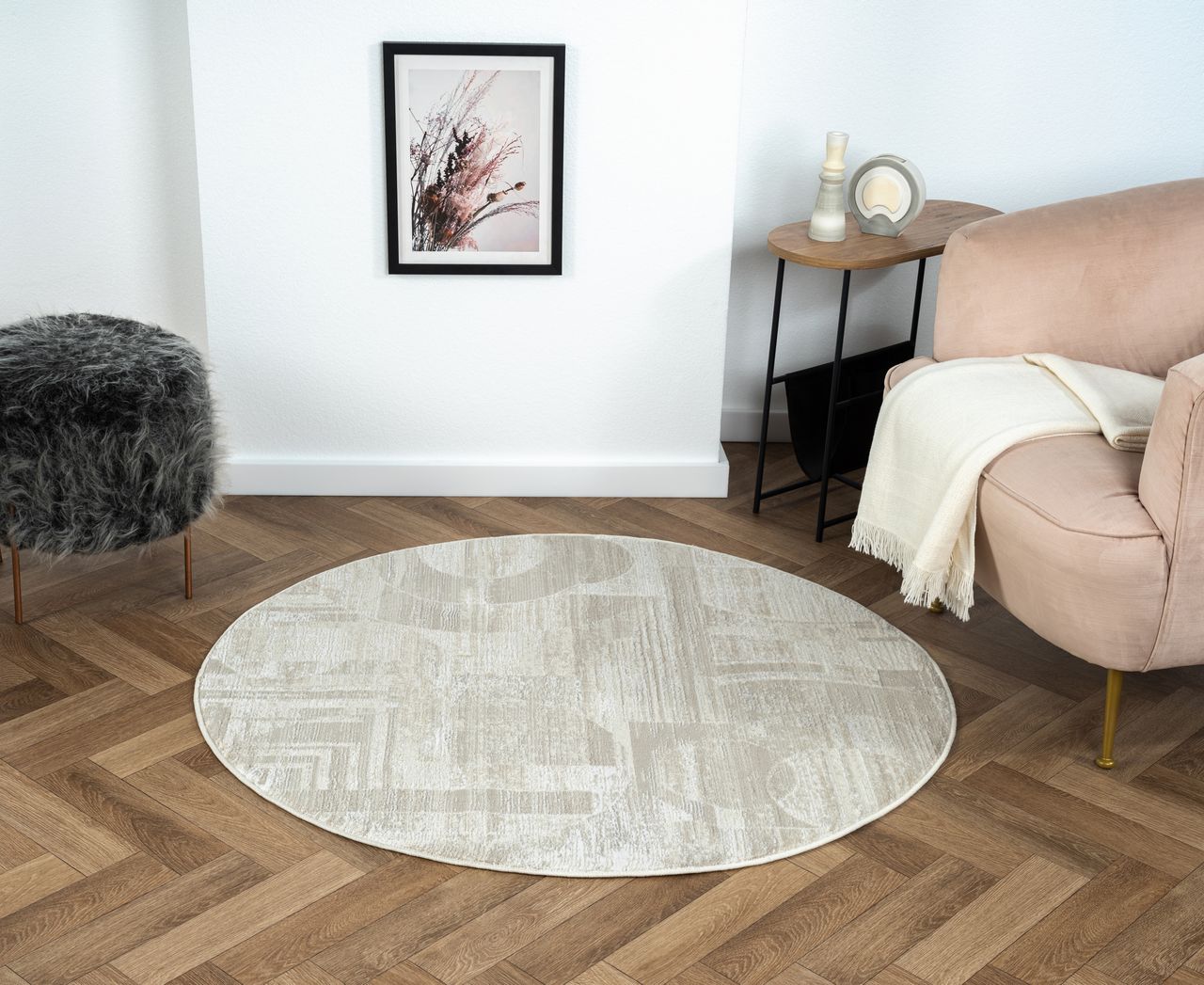 MyFlair Teppich Violet, 120cm x 120cm, Farbe Beige, rund, Florhöhe 10mm