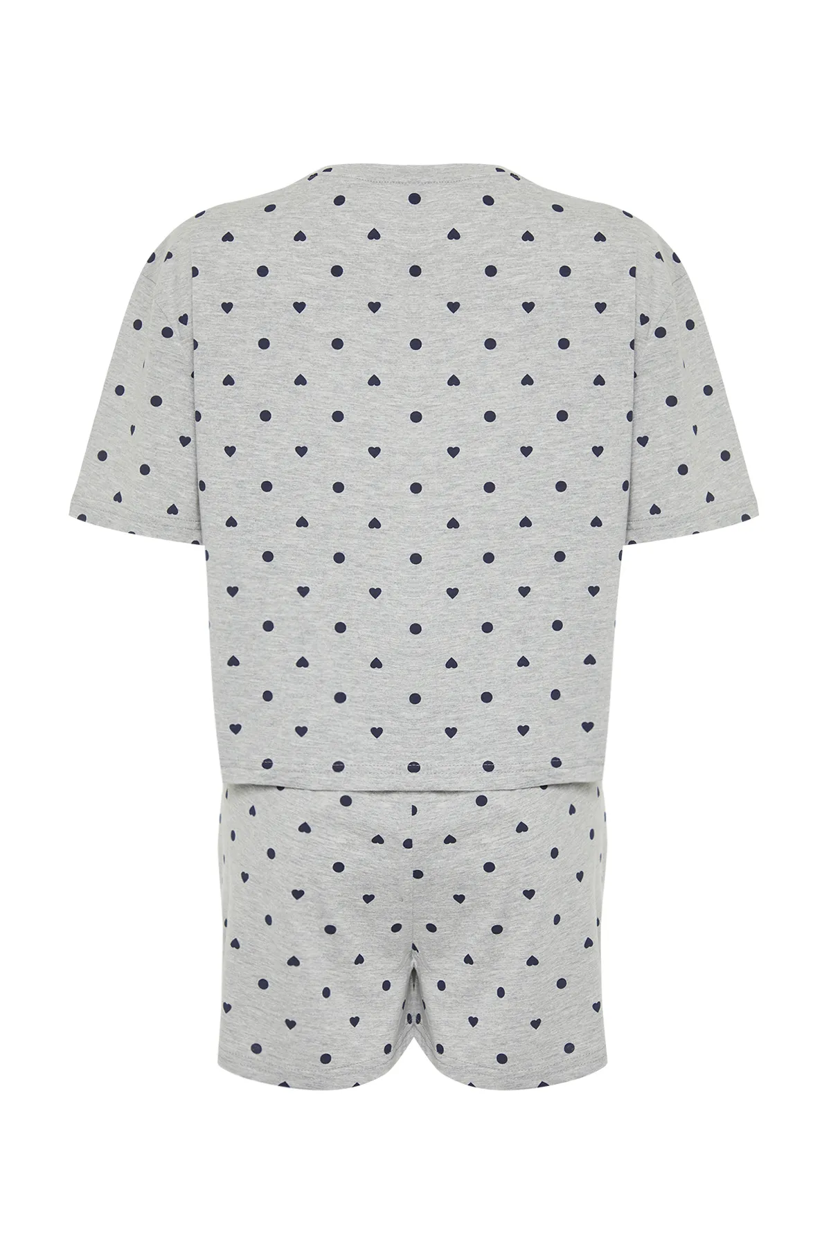Trendyol Collection  Grau meliert, 100 % Baumwolle, T-Shirt-Shorts-Pyjama-Set mit Herzmuster, THMSS21PT1485