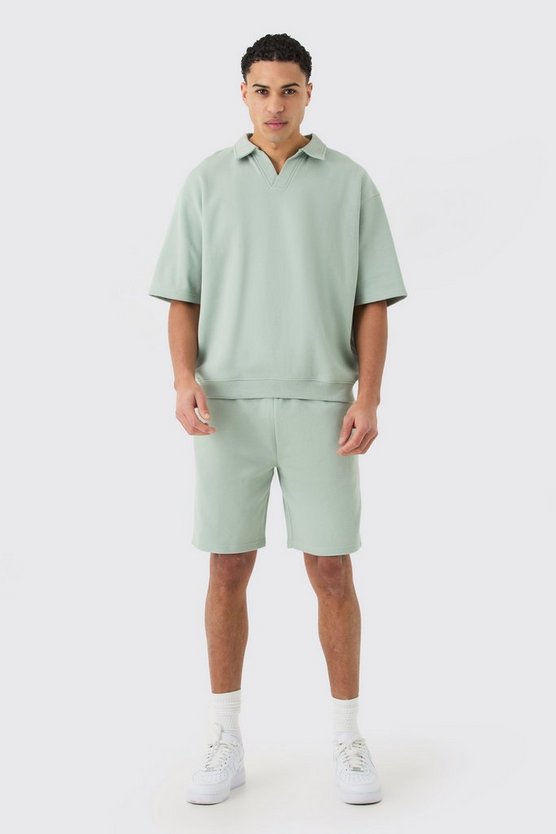 Oversize Poloshirt mit elastischem Saum & Shorts