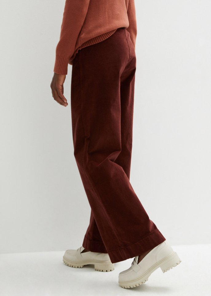 Weite Stretch-Marlenehose mit High-Waist-Schlupfbund aus Cord