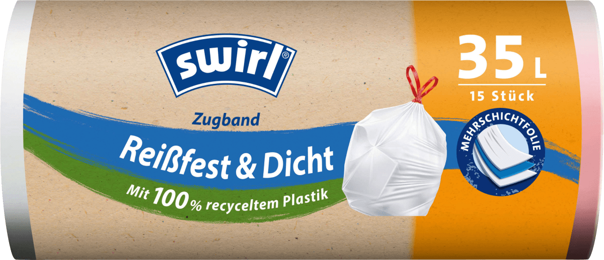 Müllbeutel 35 l Zugband mit 100 % recyceltem Plastik, 15 St