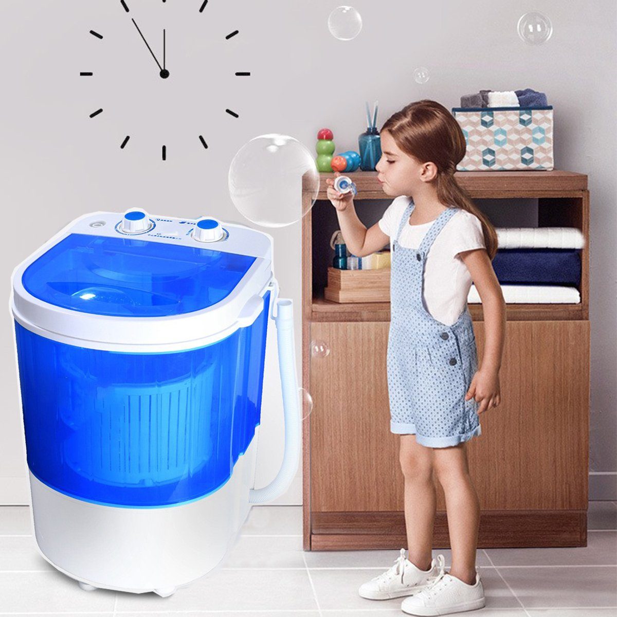 autolock Wäscheschleuder Mini Waschmaschine Wäscheschleuder bis 3 KG Toploader, Tragbarer Camping Waschautomat für Singles, Himmelblau