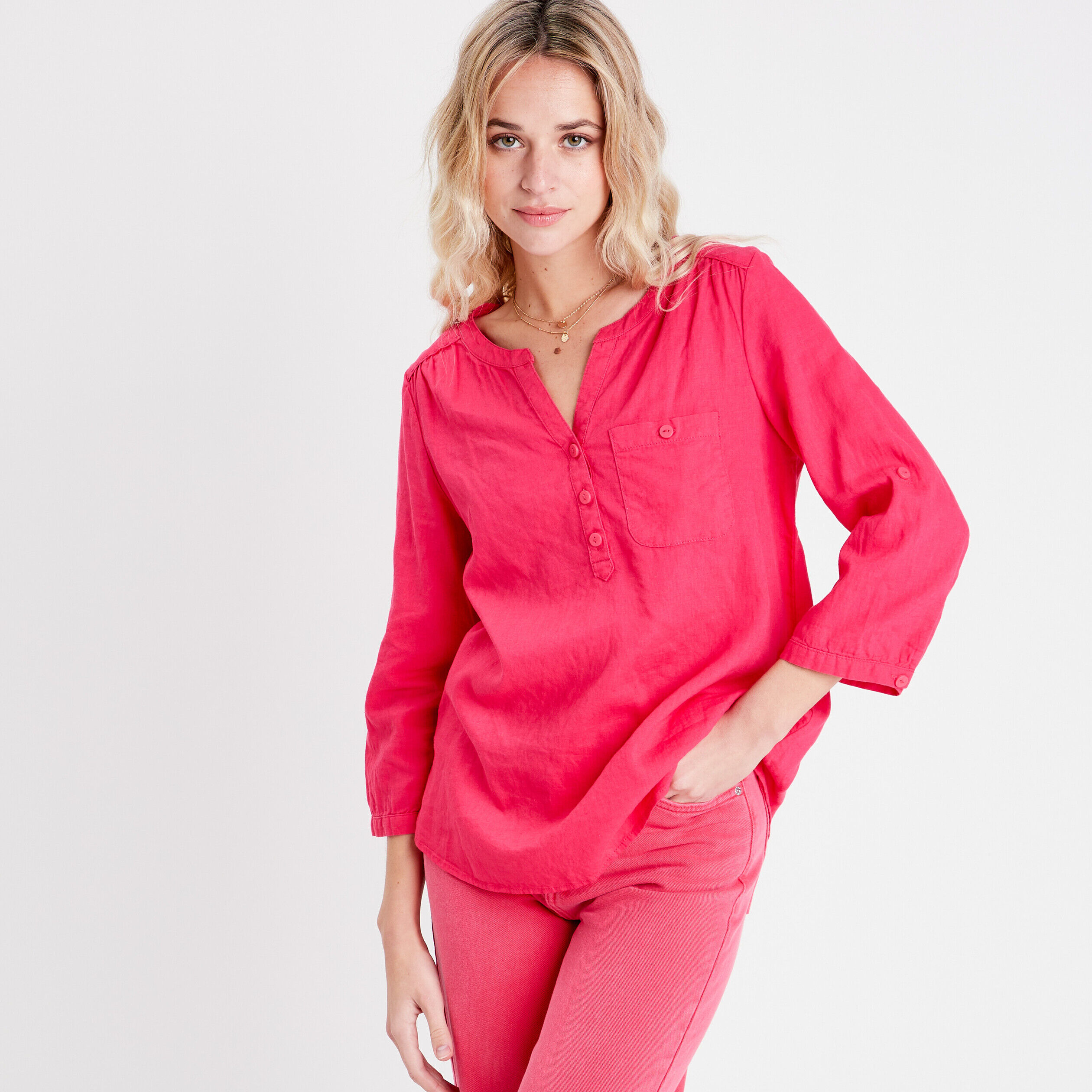 Blouse manches 3/4 rose vif femme | Cache Cache