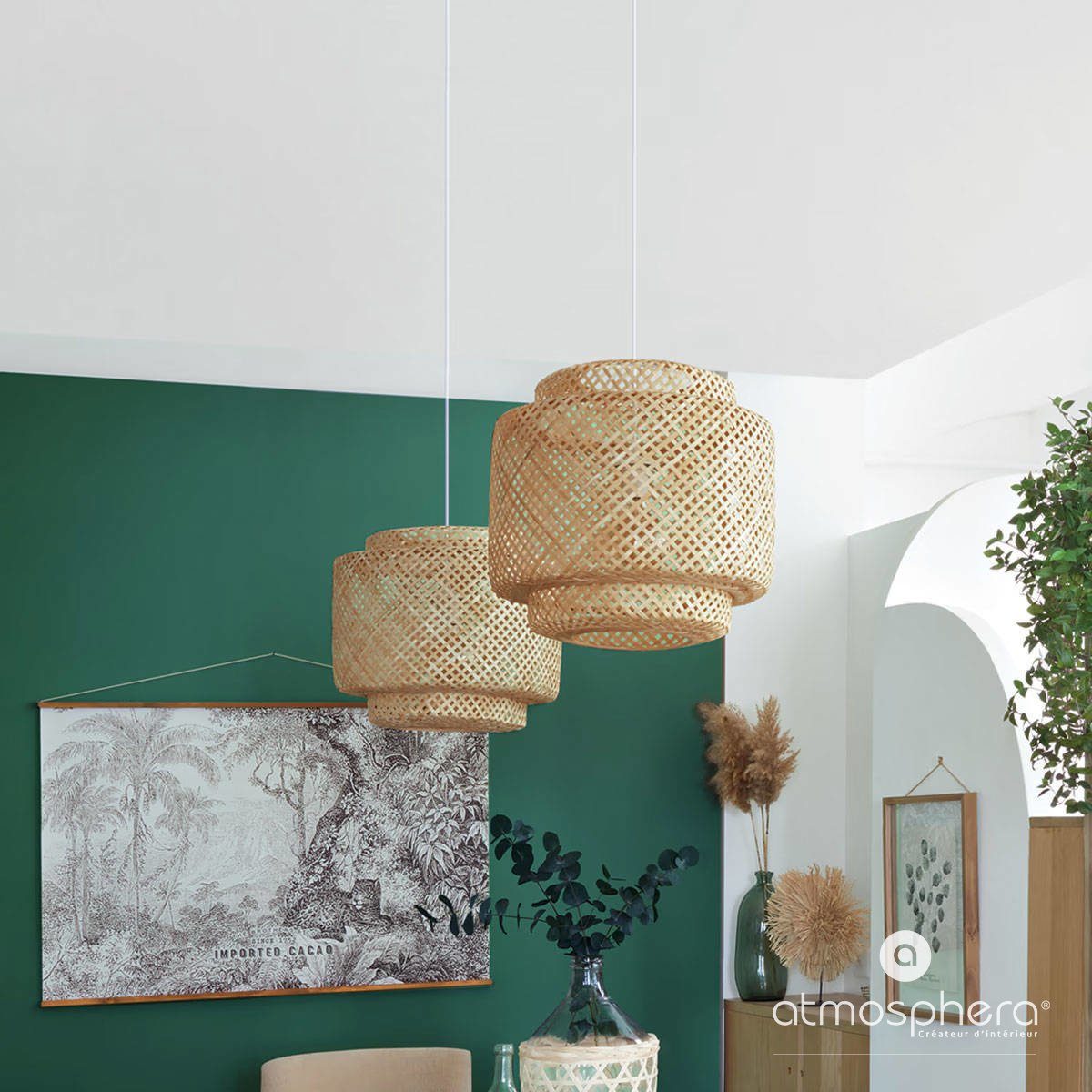 Atmosphera Créateur d'intérieur Pendelleuchte LIBY, Leuchte mit Dekofunktion, ohne Leuchtmittel, aus Bambus