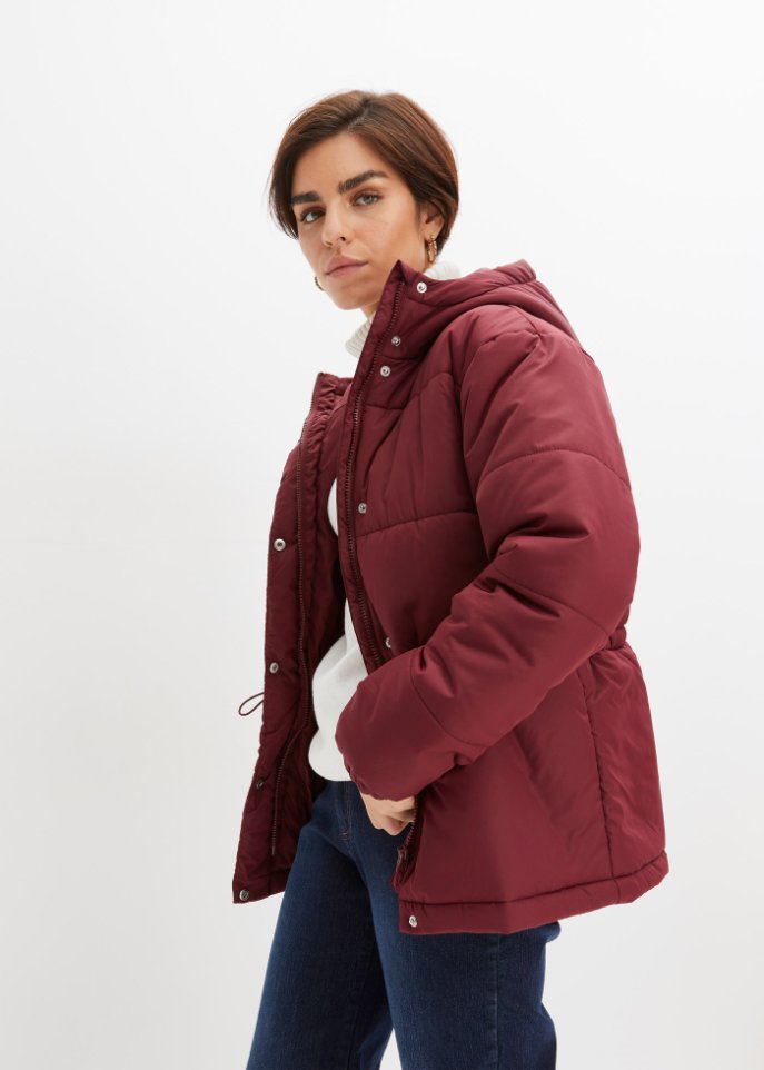 Verkürzte Steppjacke mit Kapuze und Taillenregulierung