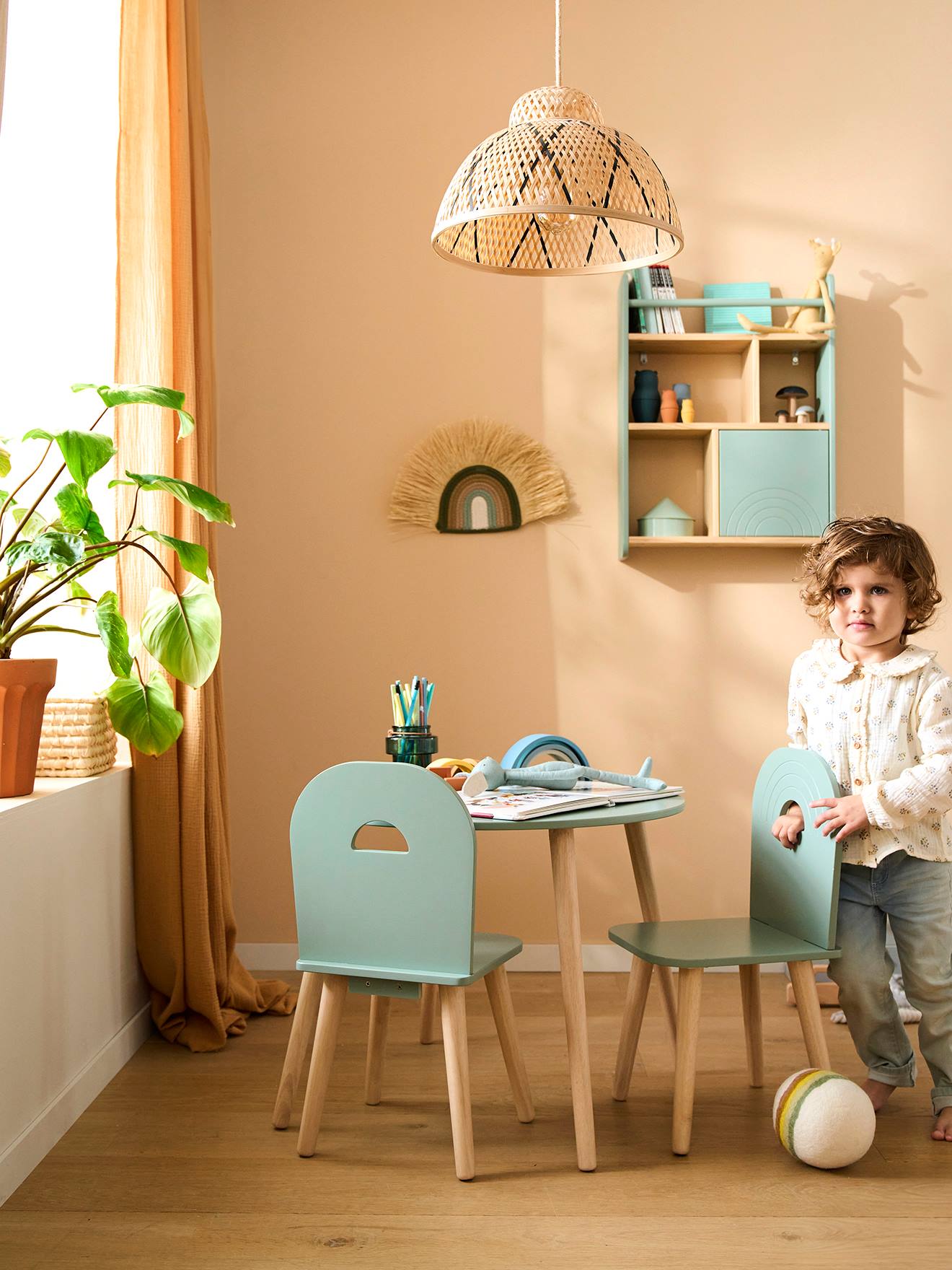 Vertbaudet Kinderzimmer Holzregal REGENBOGEN - grün