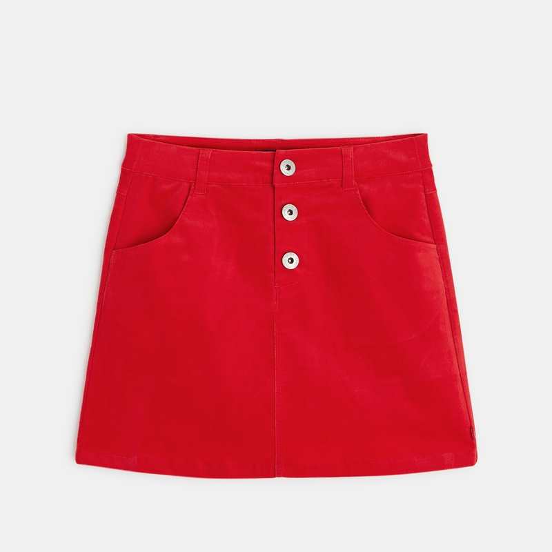 Jupe trapèze en velours rasé uni rouge fille