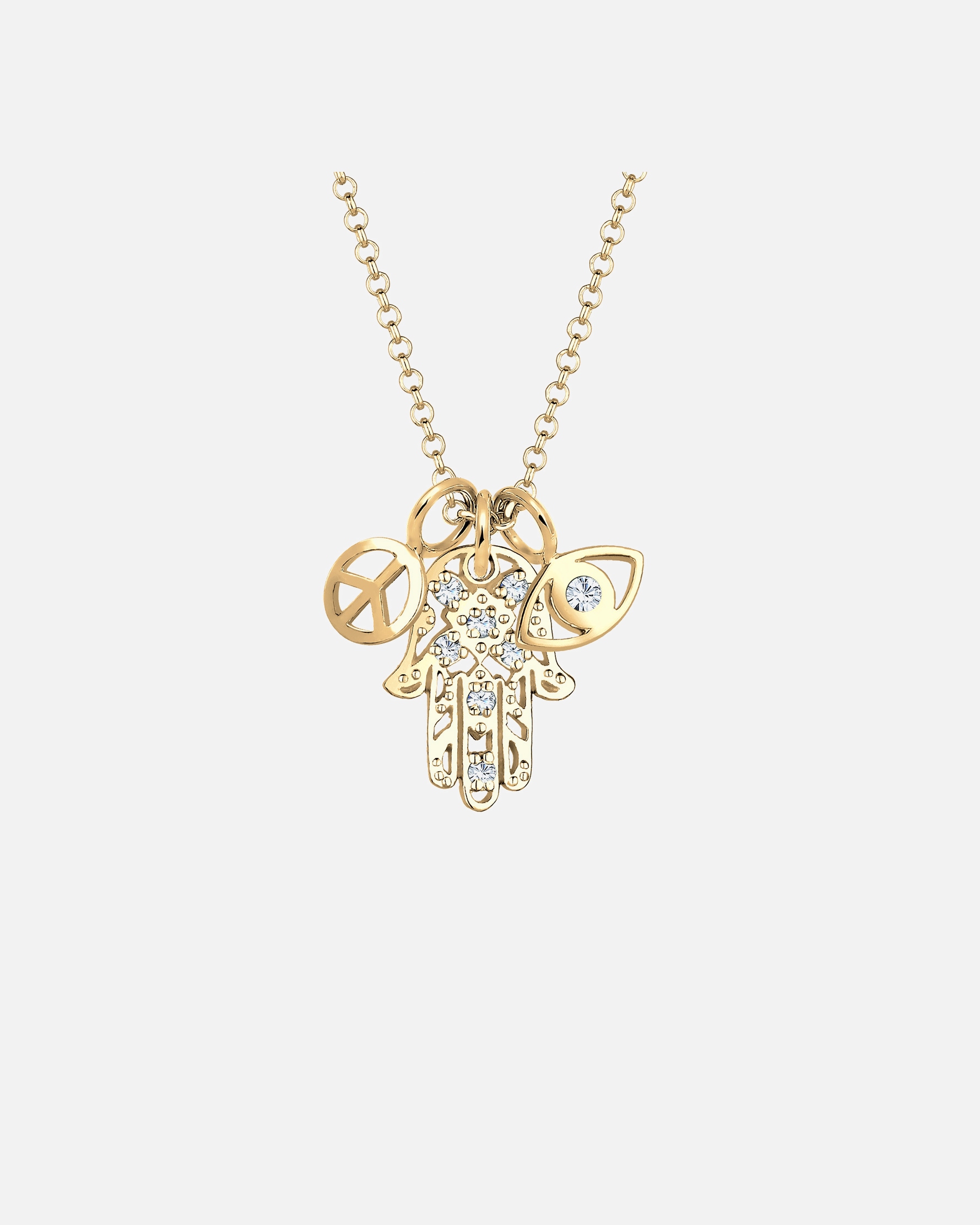 Ženski obesek Elli Hamsa Peace Evil Eye s kristali iz srebra 925 s pozlato