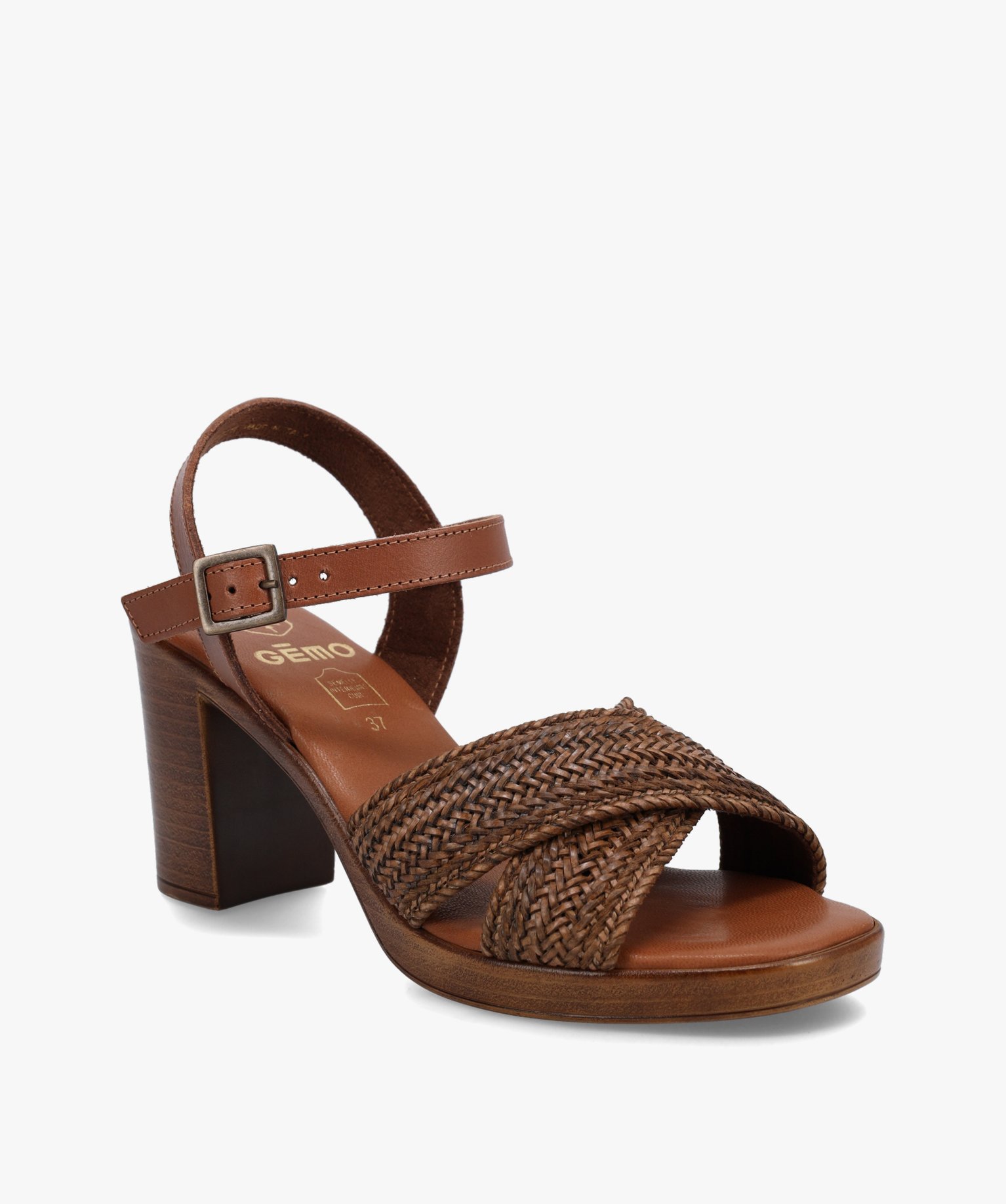 Sandales femme à talon haut et brides tressées camel | GEMO