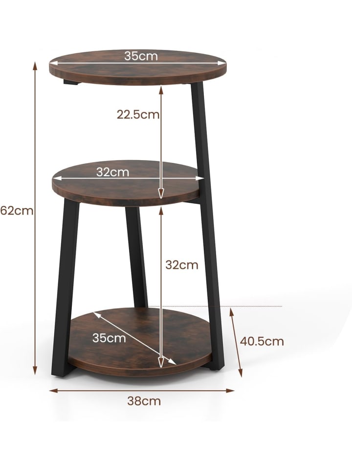 COSTWAY 2er Set Beistelltisch mit 3 Ebenen in Braun günstig kaufen onesize