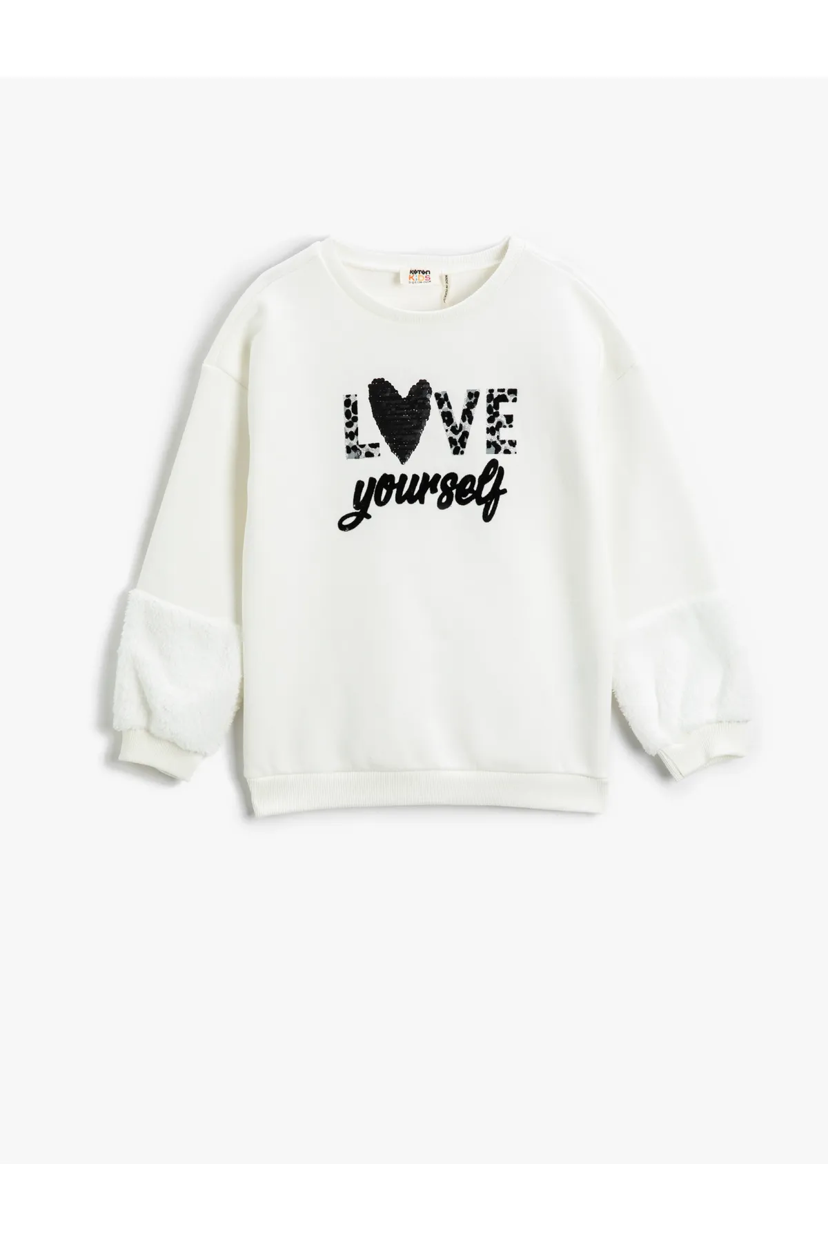 Koton  Plüsch-Sweatshirt mit Details, Pailletten, bestickt, Rundhalsausschnitt, gerippt
