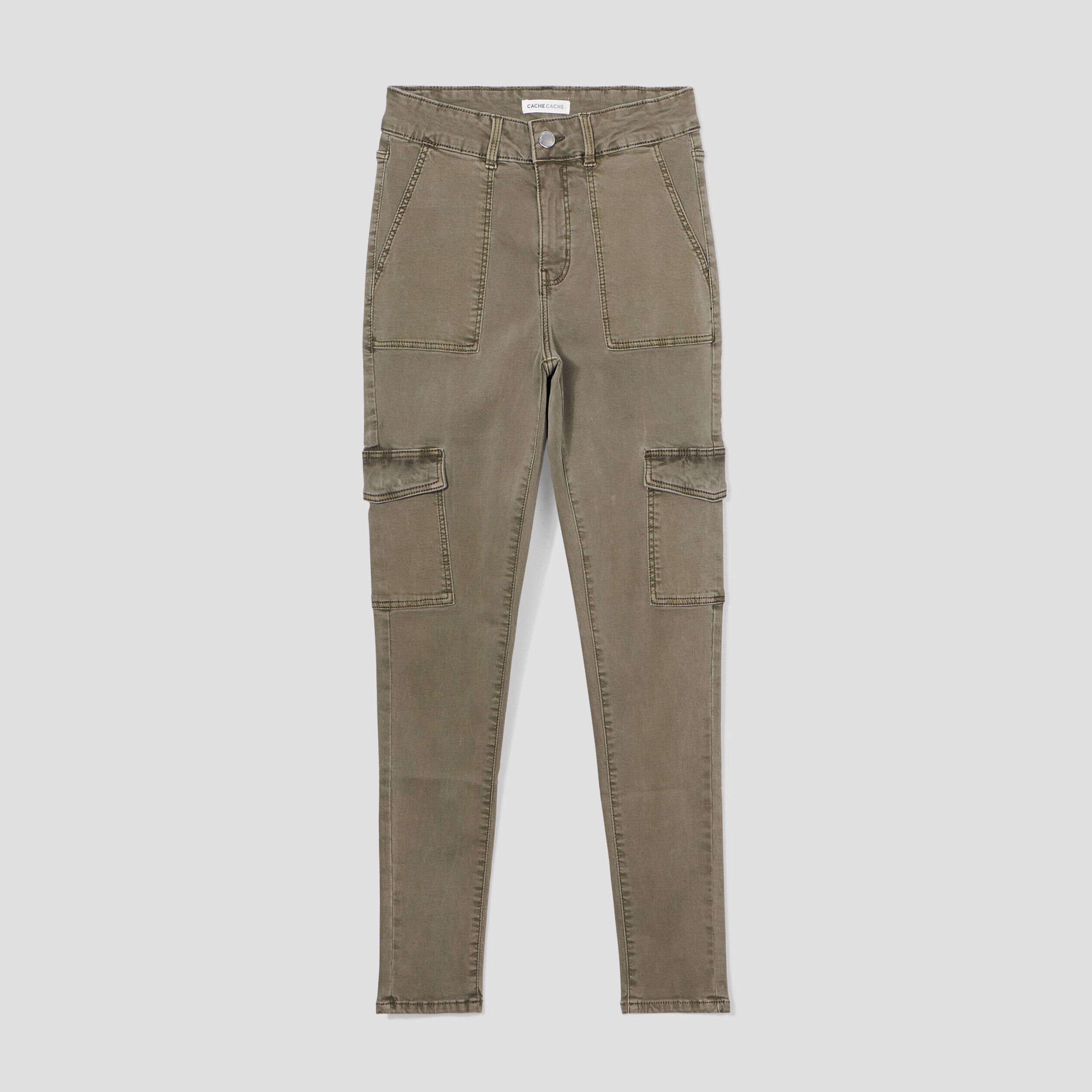 Pantalon skinny poches cargo vert kaki femme | Cache Cache
