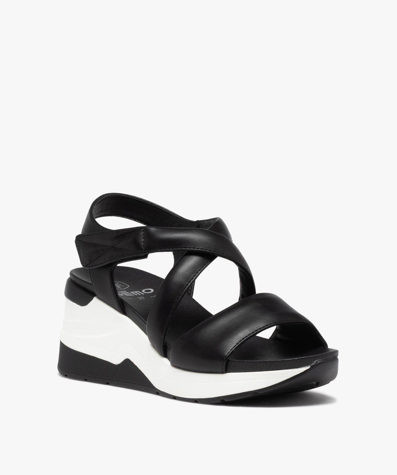 Sandales femme compensées style baskets à brides unies noir | GEMO