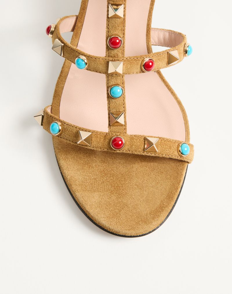 Rockstud Slidesandaler i spaltlæder med cabochonsten 60 mm