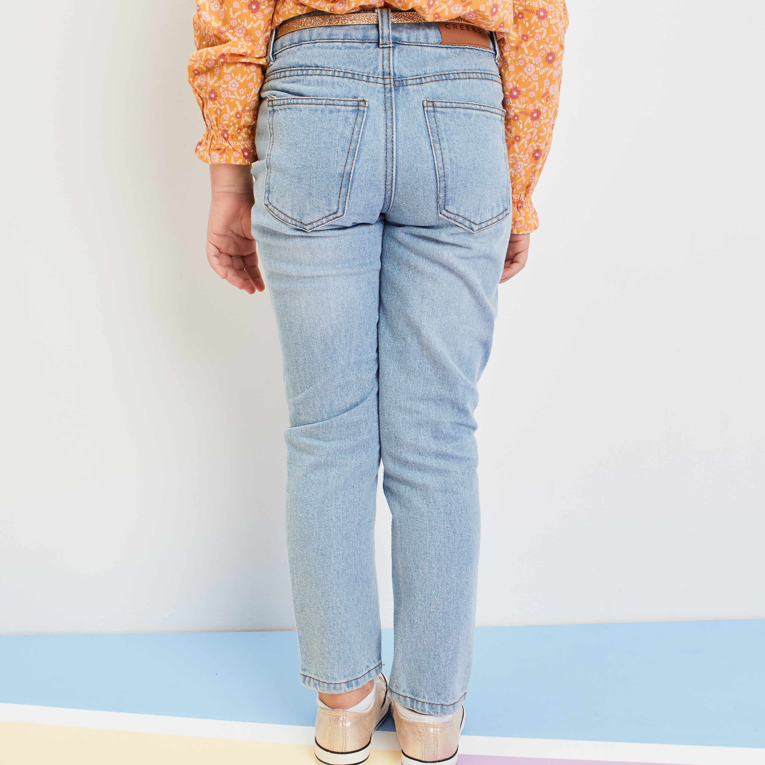 Jeans mom taille haute Creeks denim triple stone fille | La Halle