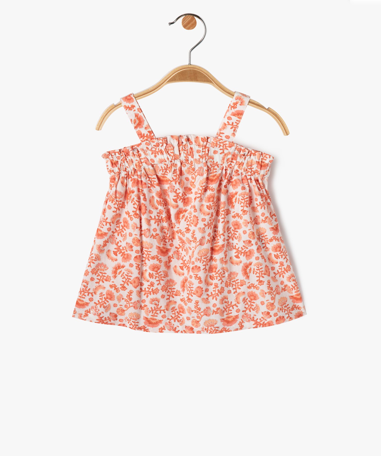 Blouse bébé fille à bretelles et motif fleuri pailleté blanc | GEMO