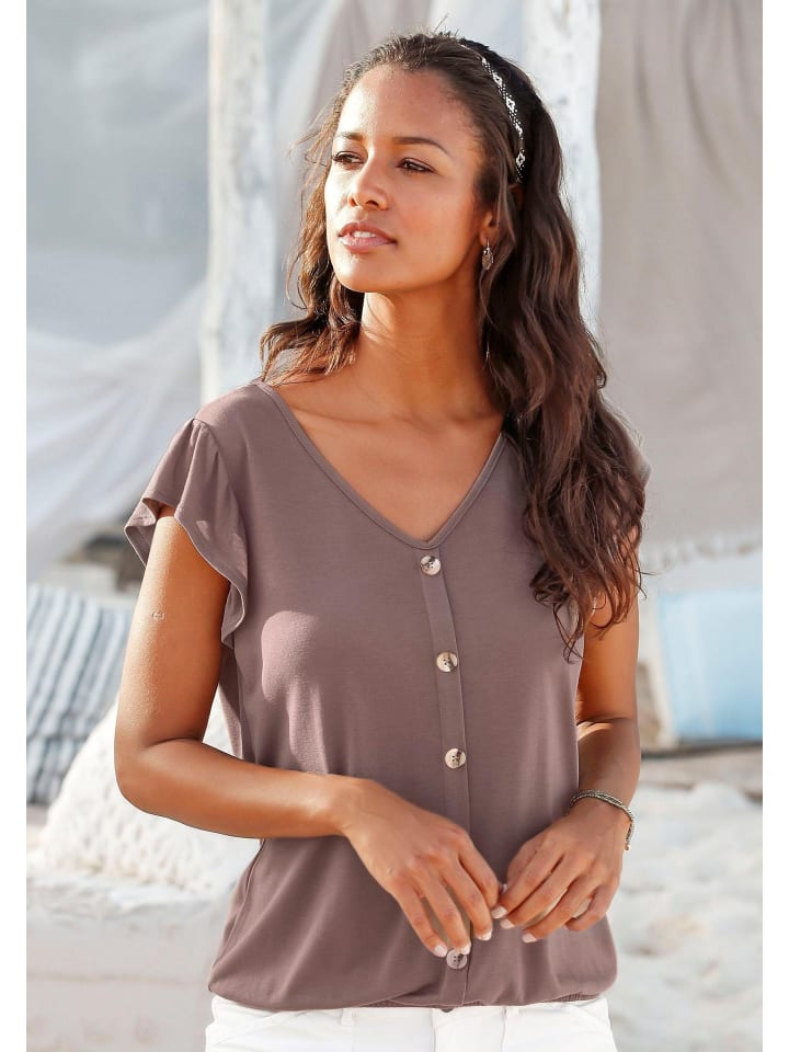 LASCANA Kurzarmshirt in taupe, schwarz günstig kaufen