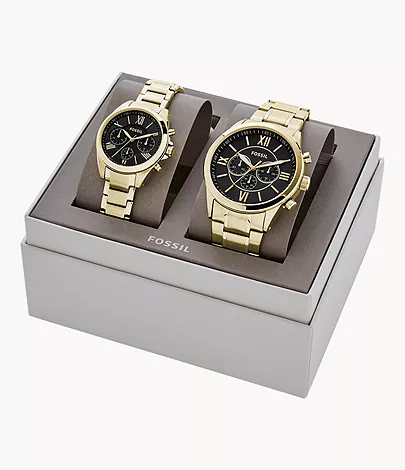 Fossil Outlet Geschenkset Uhren His and Hers Chronograph Edelstahl goldfarben