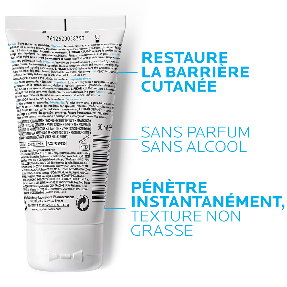 La Roche-Posay Lipikar Crème mains Xerand 50ml Crème Réparatrice pour mains abîmées etdesséchées