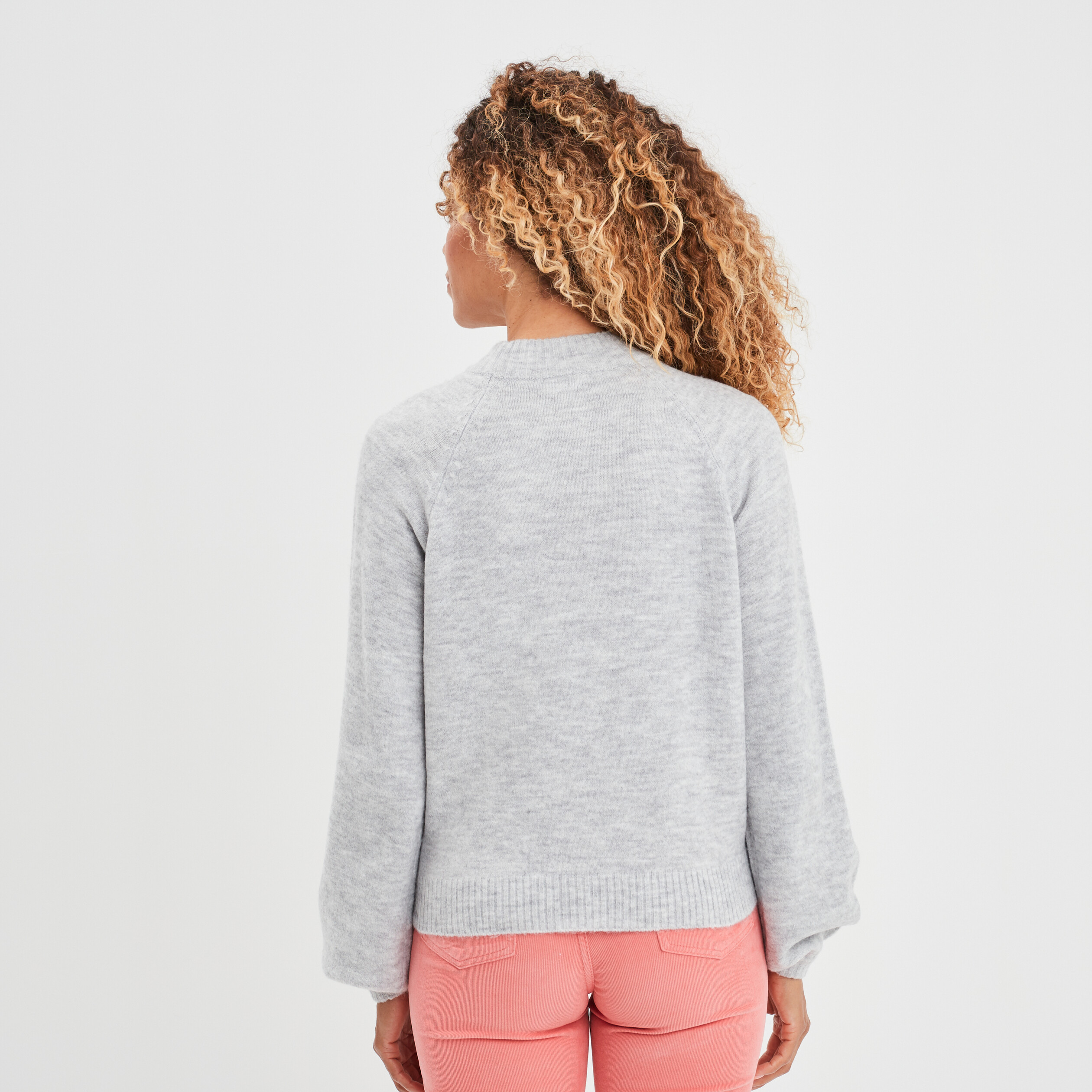 Pull avec perles et manches ballons gris clair femme | La Halle