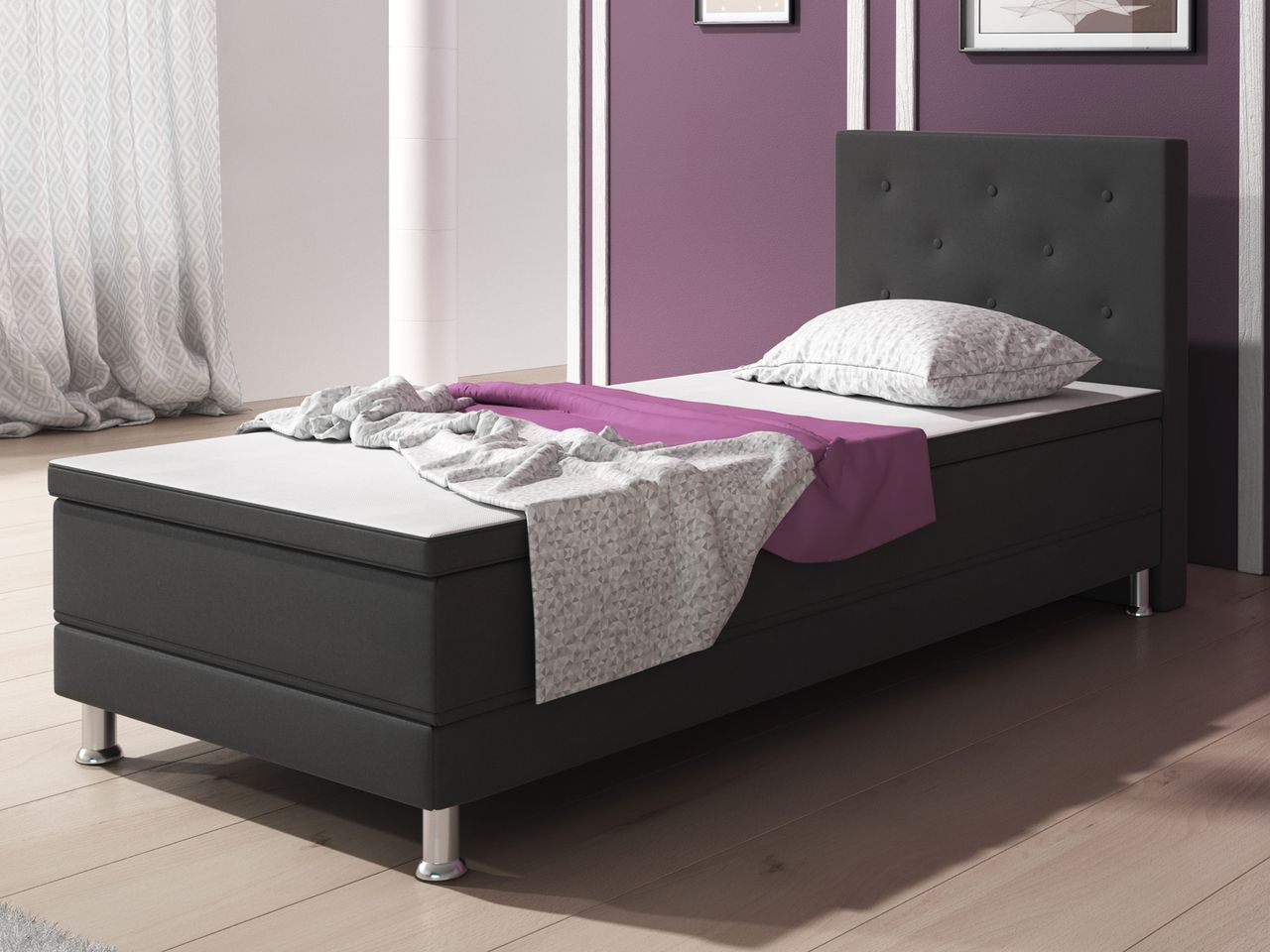 IHG Boxspringbett Esra 90x200 Webstoff Anthrazit