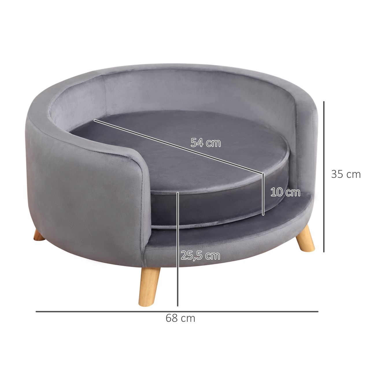 PawHut Hundesofa, Haustiersofa mit Samtoptik, Katzensofa mit Kissen, Holzbeine